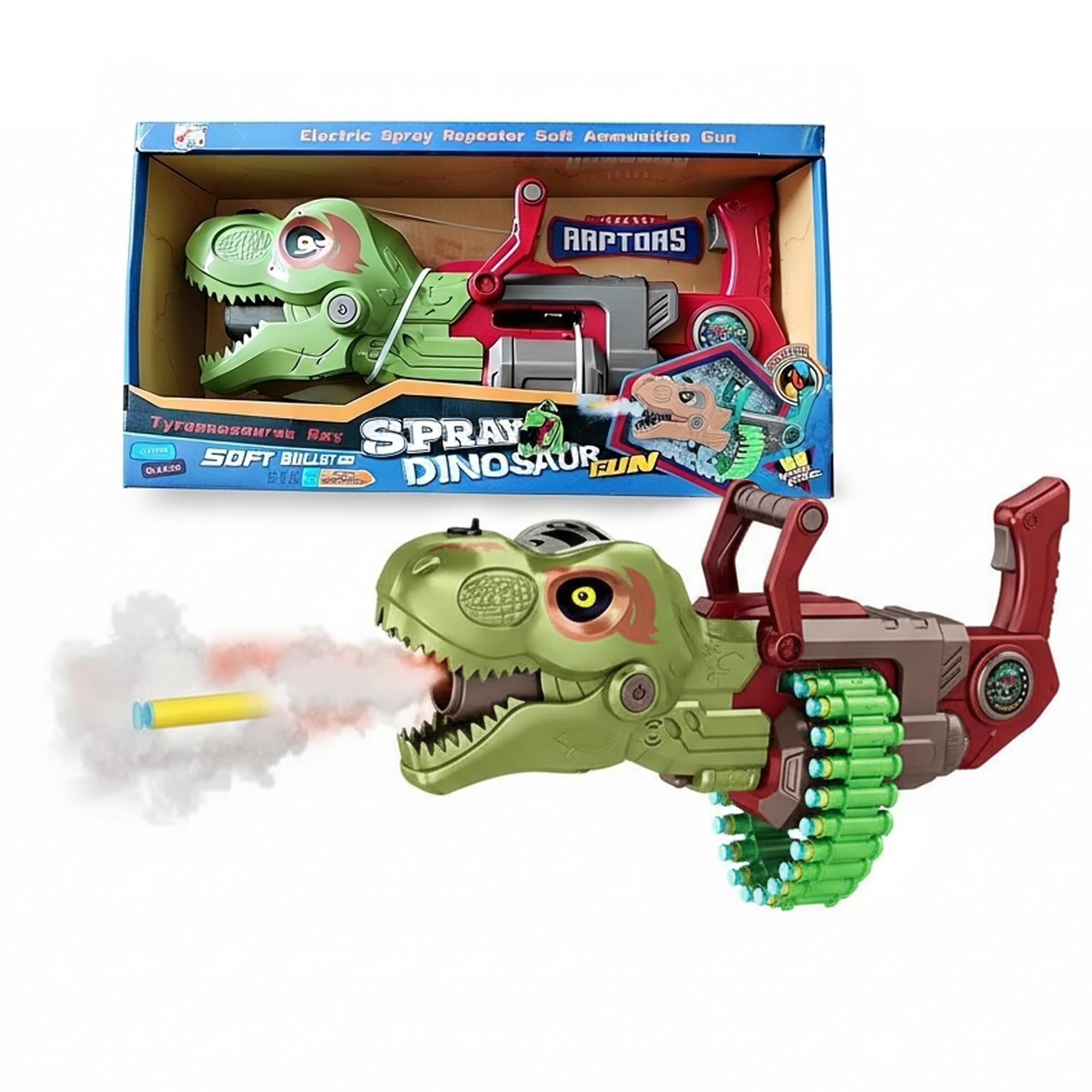 - Electric Dinosaur Soft Bullet Minigun for Imagination & Adventure- Rapid-Fire Dart Blaster with Safe Foam Darts for Fun Play- Blaster Gun with Lights & Sound Effects for Exciting Action- Green