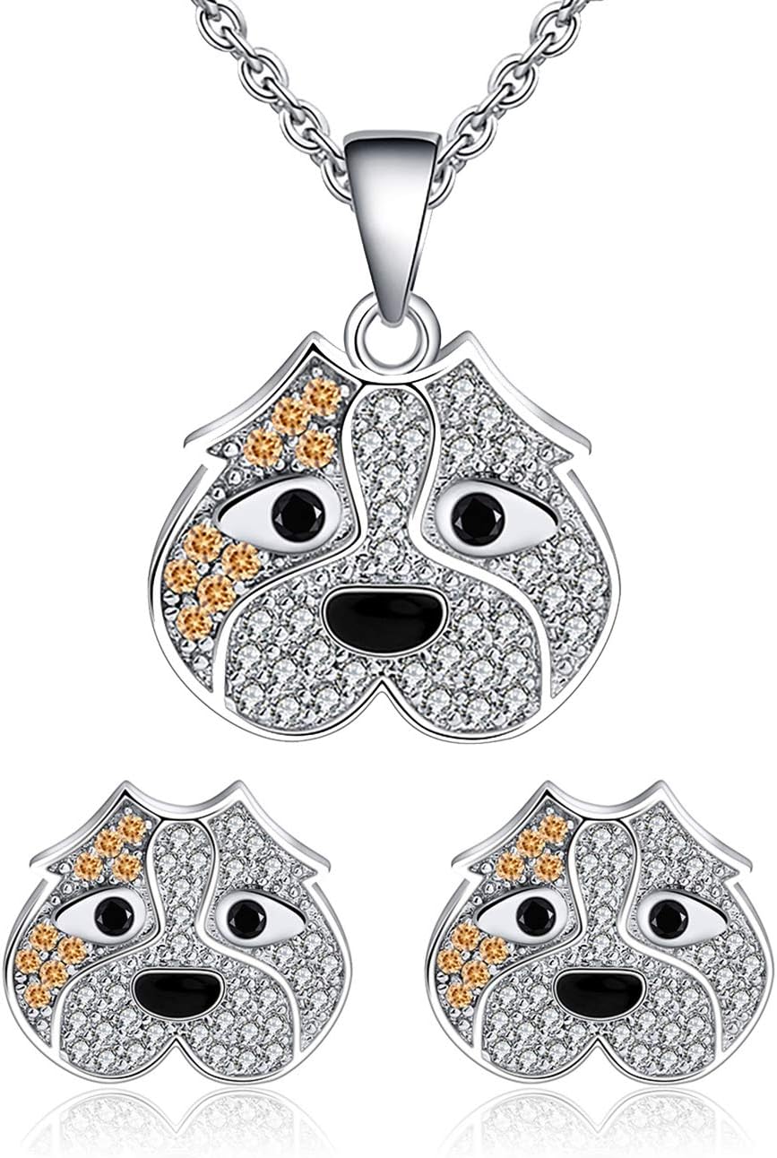 Pitty Pitbull Earrings By Ginger Lyne Sterling Silver Puppy Dog American Staffordshire Doggie Cubic Zirconia Stud Earrings or Necklace Pup Pit Bull Dog Paw Print Jewelry