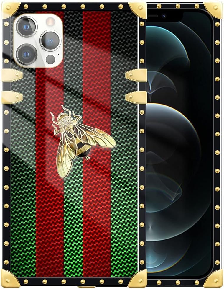 DAIZAG iPhone 13 Pro Max Case,Red Green Golden Bee Cases for Girls,Square Fully Protected Reinforced Corners Design Soft TPU Silicone Back Cover Case 6.7-inch, ARed Green Golden Bee