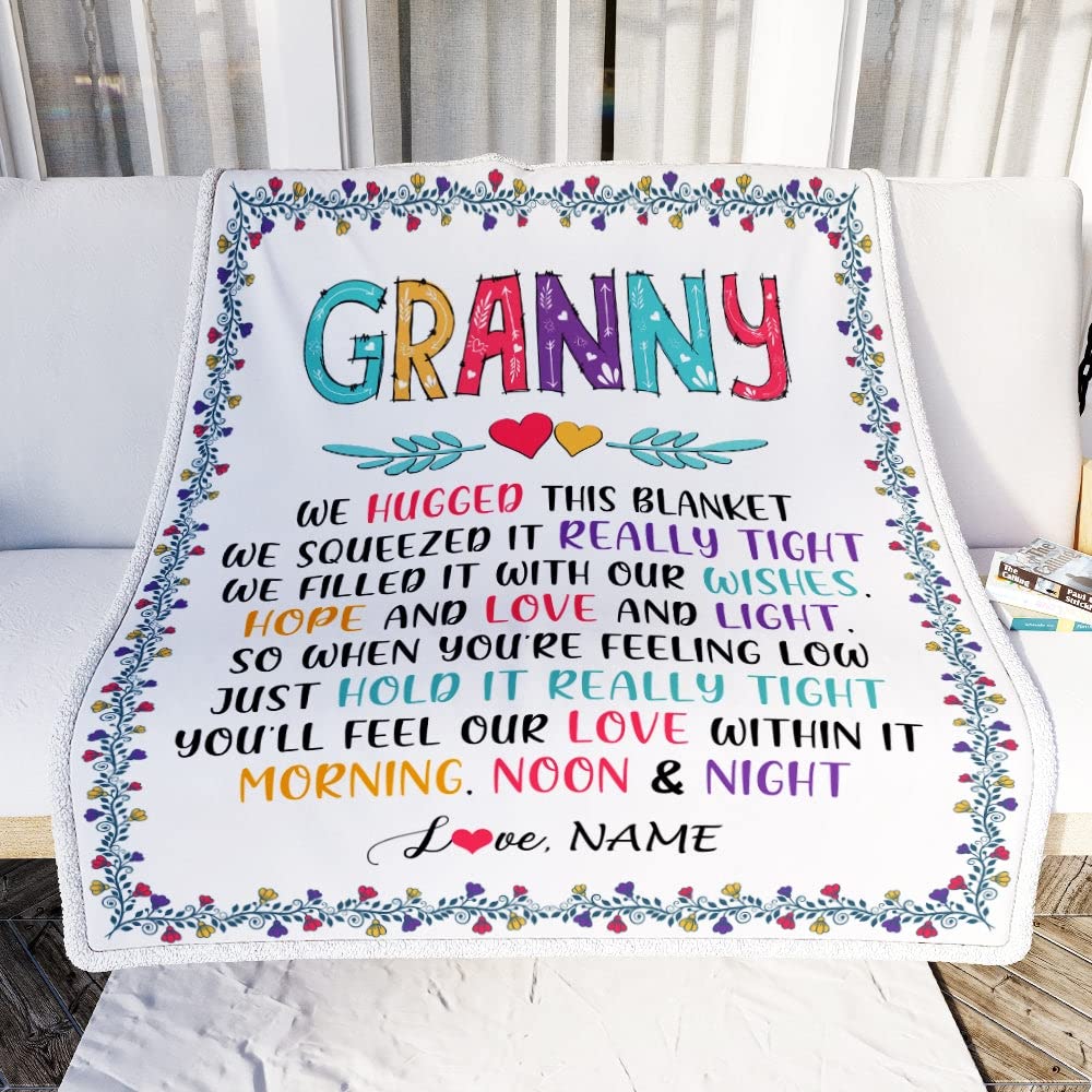 CenturyTee Personalized Granny Blanket from Grandkids We Hugged This Blanket Granny Birthday Mothers Day Christmas Customized Fleece Blanket (30 x 40 Inches - Baby Size) 78