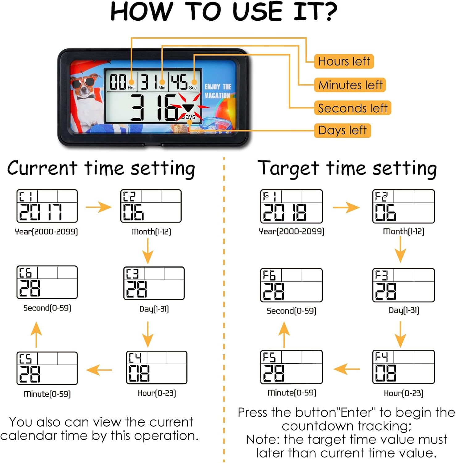 Runleader RL-HM200 Current and Target Time Setting Diagram