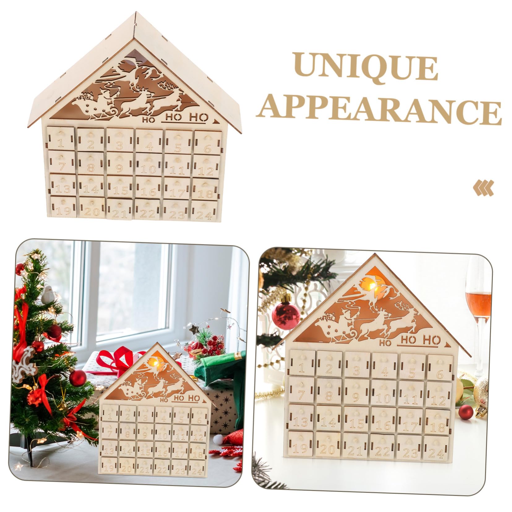 MAGICLULU 24cassetto Calendario del Conto alla Rovescia di Natale in Legno Calendario Avvento Illuminato Decorazione Natalizia Rustica Riutilizzabile per Famiglia