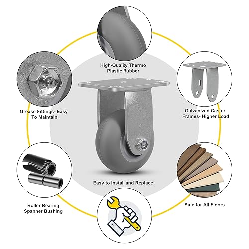 Miniatura 3 de Ruedas de goma termoplástica de 4 pulgadas (banda de rodadura de corona), capacidad de 350 libras, ruedas giratorias sin ruido para muebles,