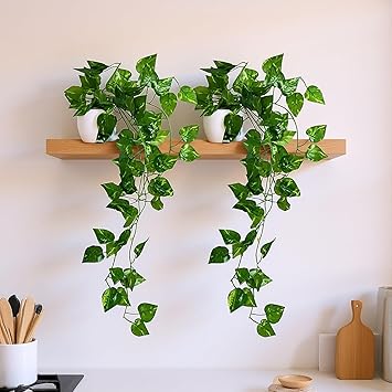 fancymart Pack of 2 Artificial Vine Plants with Small Pot (45 cm) – Natural Touch & Feel Hanging/Falling Greenery for Home & Office Décor