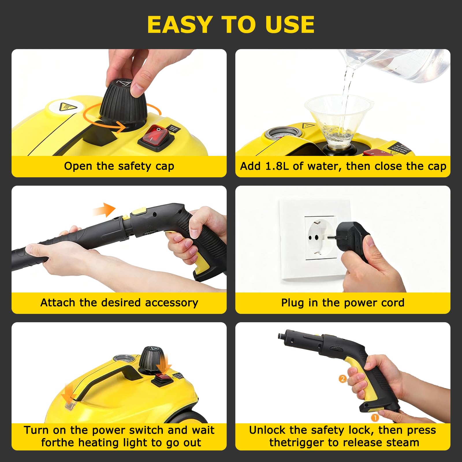 Limpiador a Vapor, Vaporeta Limpieza Hogar Potente de Mano 2000W | Portátil Máquina de Limpieza a Vapor Presurizada de Alta Temperatu con 15 Accesorios, 5 Bar, Tanque de Agua de 2L