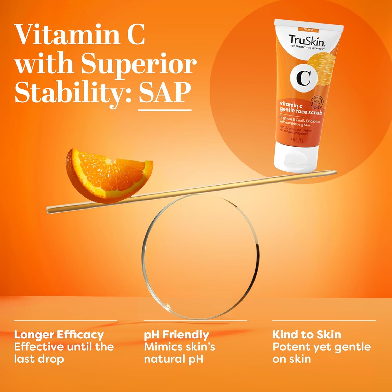TruSkin Vitamin C Gentle Face Scrub - Brightening Daily Face Exfoliator for All Skin Types - Softens & Smooths Skin with Vitamin C, Yuzu Lemon, and Exfoliating Bora Bora White Sand - 4 Fl. Oz - Image 7