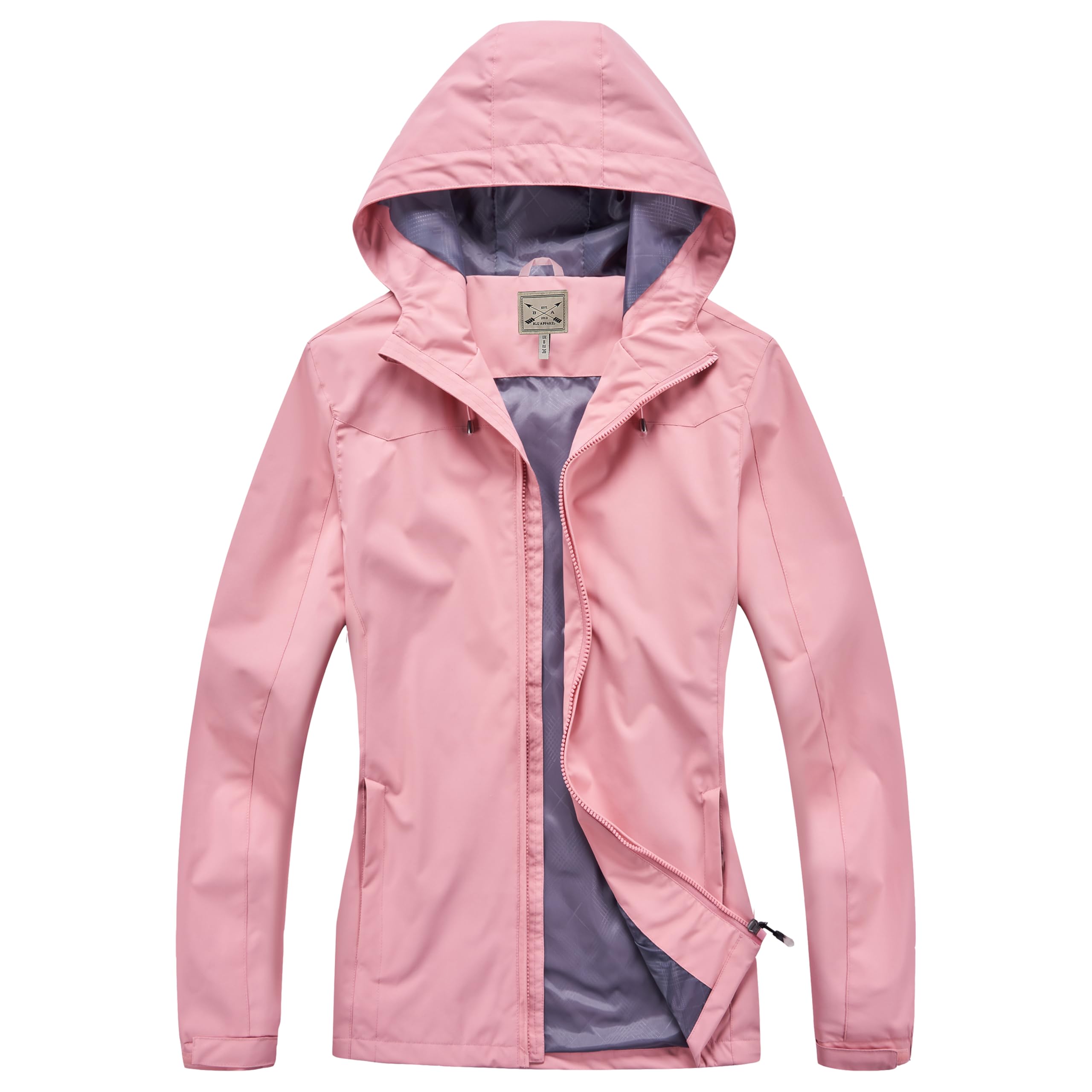 Blu Apparel Chaqueta impermeable con capucha para mujer, cortavientos, senderismo, caminar, chaqueta de primavera