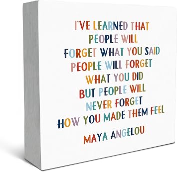 SRADMO Inspirational Signs, Maya Angelou Quotes Motivational Wood Box Sign Desk Decor, Encouragement Gifts, Inspirational Theme Wooden Block Box Sign Decoration for Home Office Shelf Table Decor