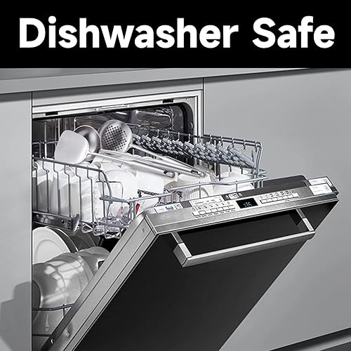 Miniatura 6 de NIITAWH Utensilios de cocina de acero inoxidable 304, juego de 9 utensilios de cocina de metal, cuchara sólida, cuchara ranurada, tenedor, espátula,