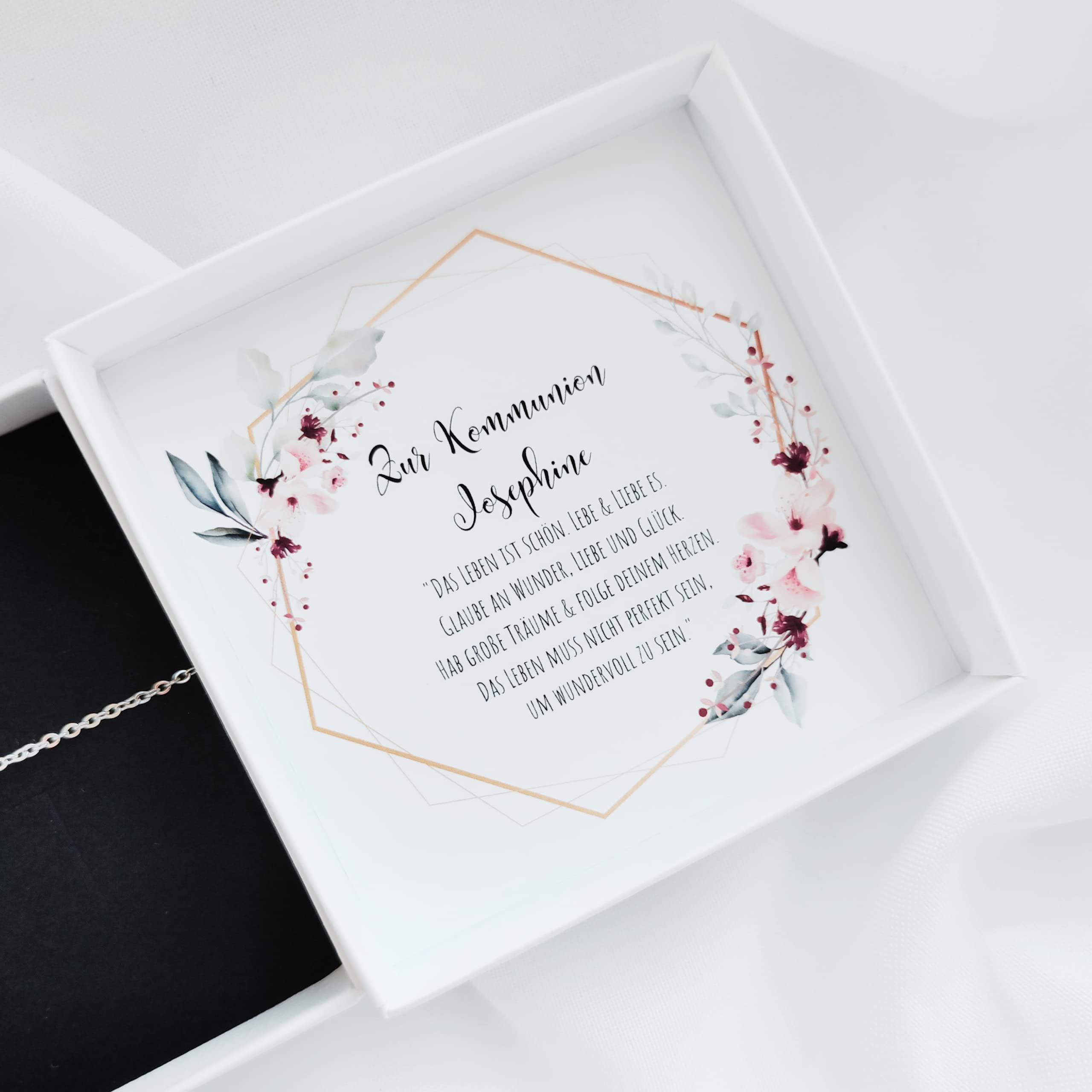 Geschenk zur Kommunion für Mädchen und Jungen – Symbol Armband nach Wahl, 316L Edelstahl (PVD-vergoldet, PVD-rosévergoldet) – personalisierte Geschenkbox mit Name
