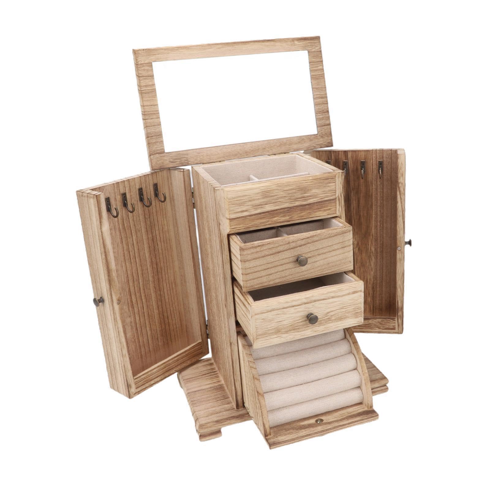 Organizzatore di gioielli, custodia per gioielli, scatola di legno con layout diviso, progettata per contenere orecchini, collane, bracciali e anelli, grande scatola legno per donne e uomini.
