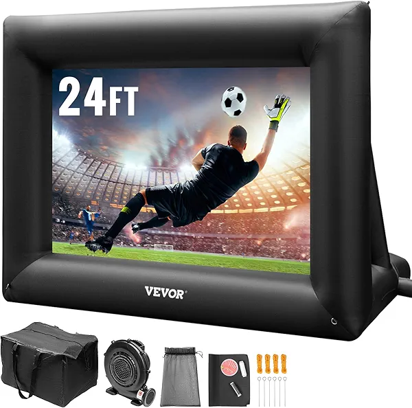 VEVOR Inflatable Projector Screen for Outside with 350W Air Blower Inflatable Screen Oxford Fabric Material Blow Up Screen for Outdoor Movie Supports Front/Rear Projection 24 Feet