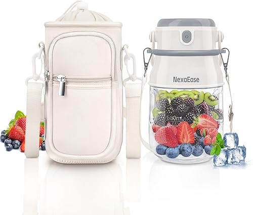 Miniatura 1 de Licuadora portátil exprimidor personal para batidos y licuados, botella mezcladora eléctrica de proteínas de 27 onzas con funda aislada, tapa de