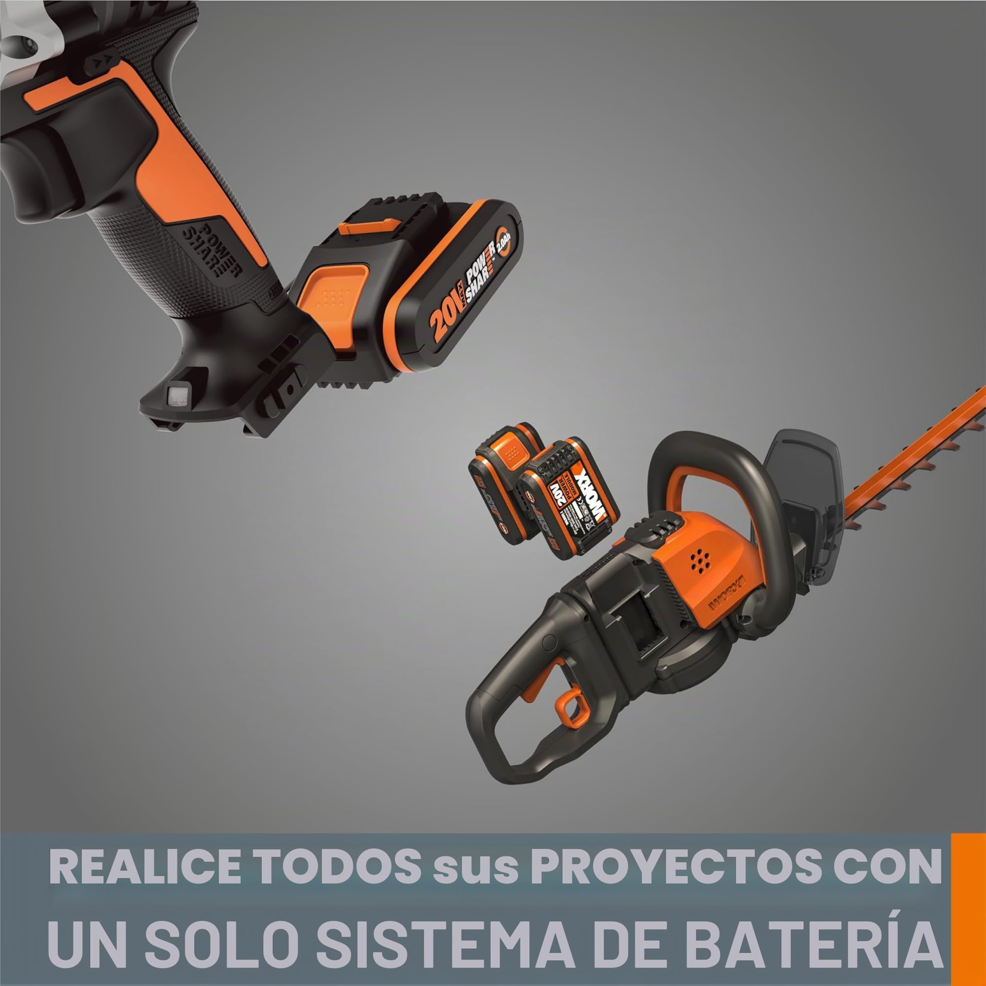 WORX WA3611 Pack 2 Baterías 20V 4Ah PowerShare con Cargador Doble 4A, Compatible 20V/40V/80V, Indicador de Carga e Iones de Litio sin Efecto Memoria