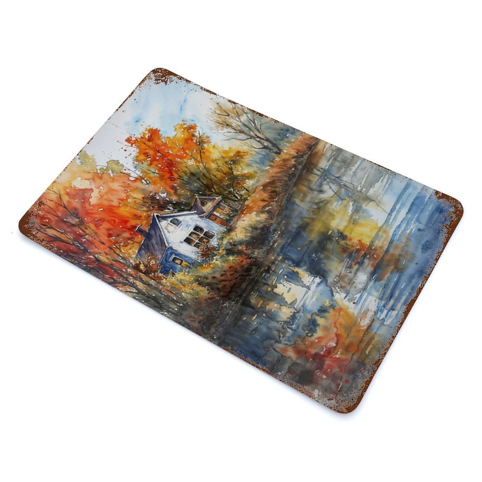 Rustic Autumn Rust Effect Tin Sign 11.8"x7.9", Ideal for Farmhouse, Kitchen And Entryway Decor