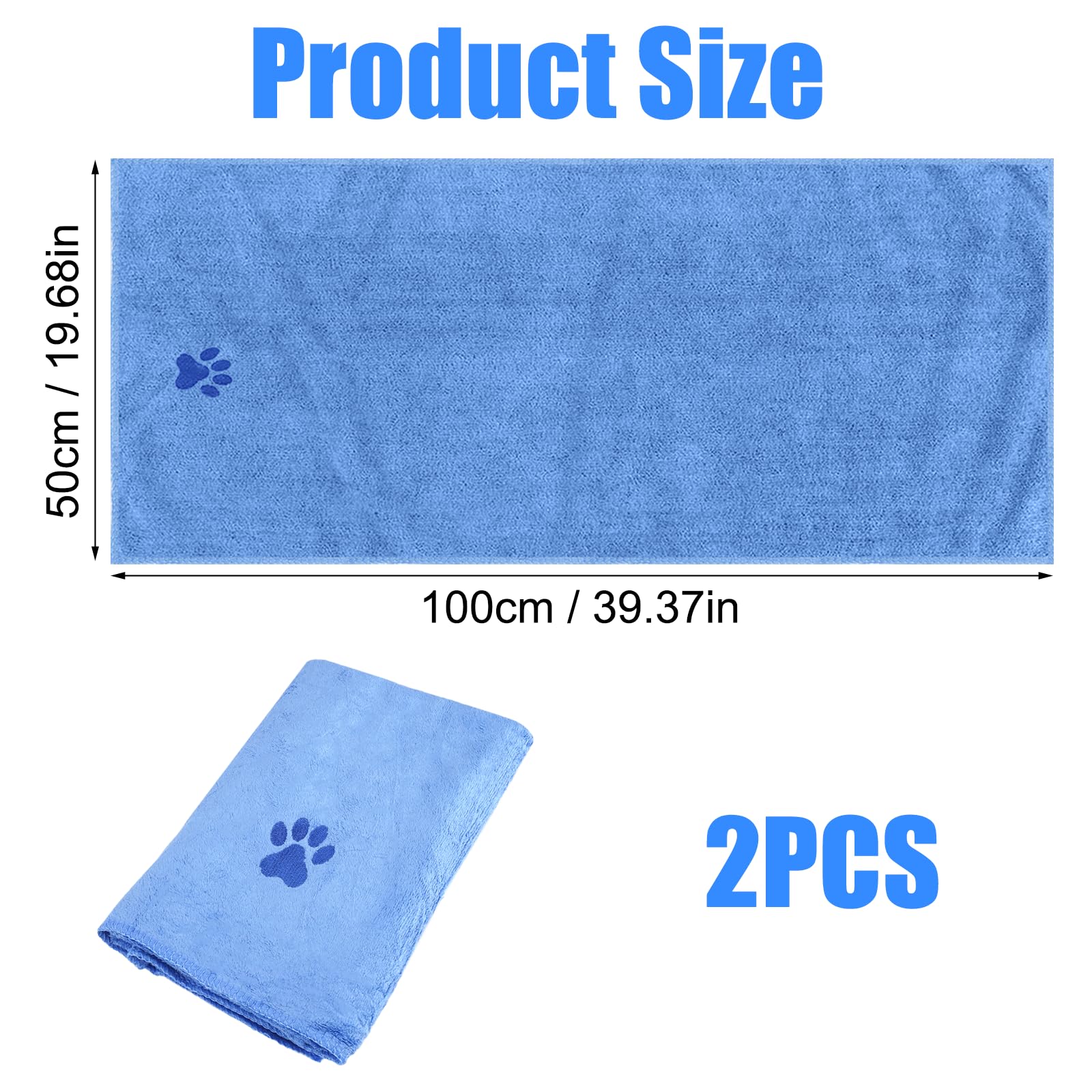 Lot De 2 Serviette pour Chien Extra Absorbante, 50 X 100Cm Serviette Chien Douce, Serviettes pour Chien Extra Absorbantes avec Motif Patte, Serviettes en Microfibre pour Chien avec Chiens, Chats