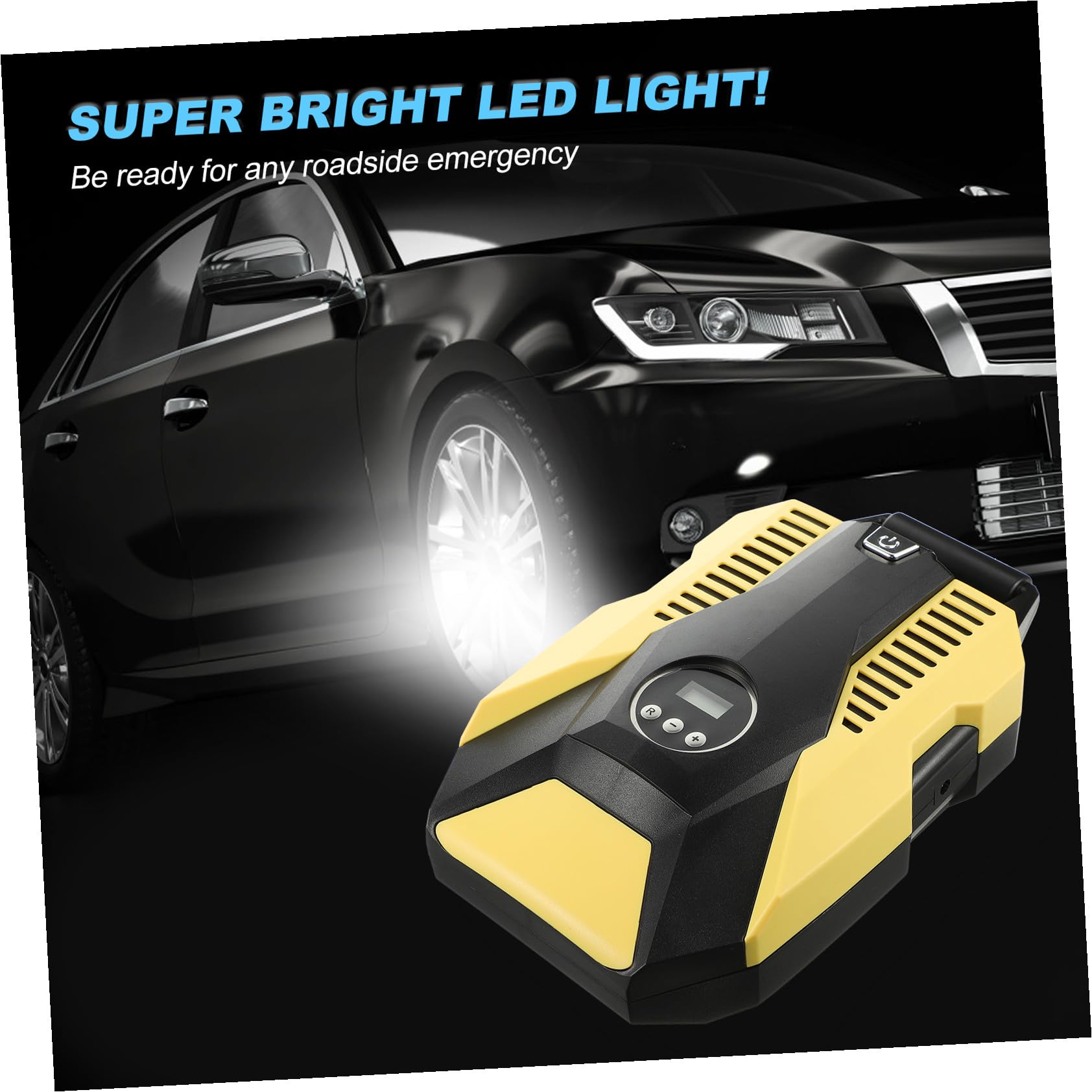 Cabilock Inflador Portátil Función de Parada Automática para Neumáticos de Coche Material Abs y Cobre, Color Amarillo y Presión Estable con Bomba de Aire Eléctrica