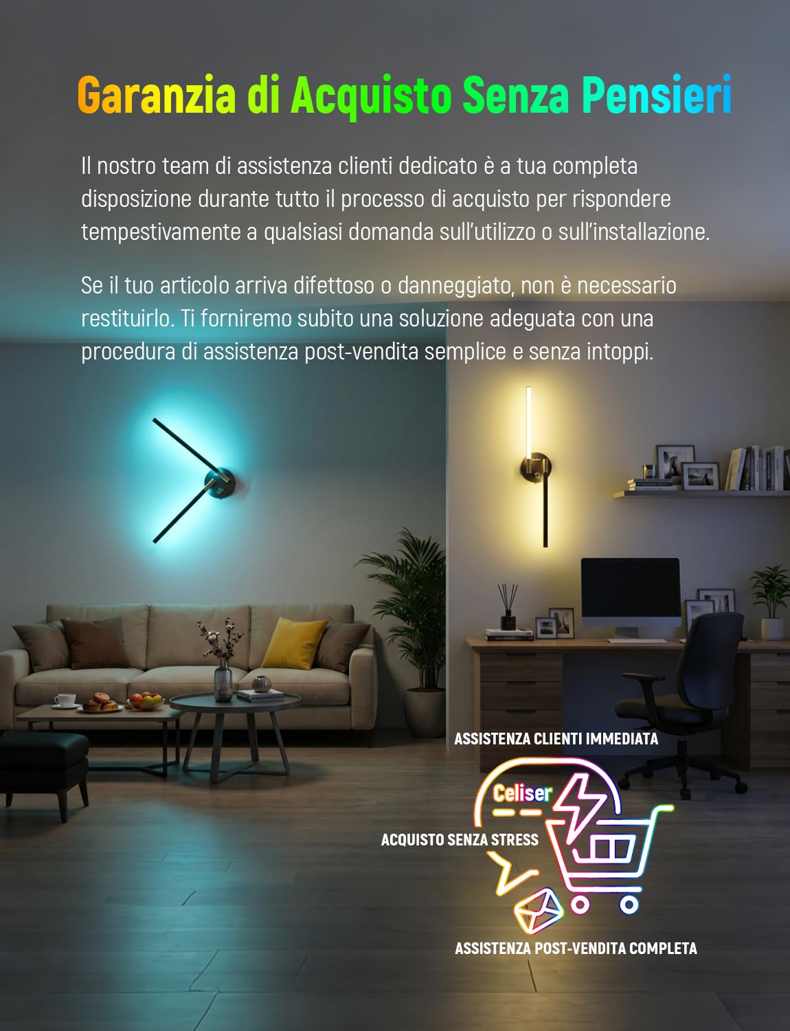 72cm Applique da Parete LED 10000mAh Ricaricabile Senza Fili, Set 2 | Lampade Parete Magnetica con Batteria 10000mAh, Modalità RGB, Doppia Rotazione, Timer, Luce Regolabile per Camera, Soggiorno