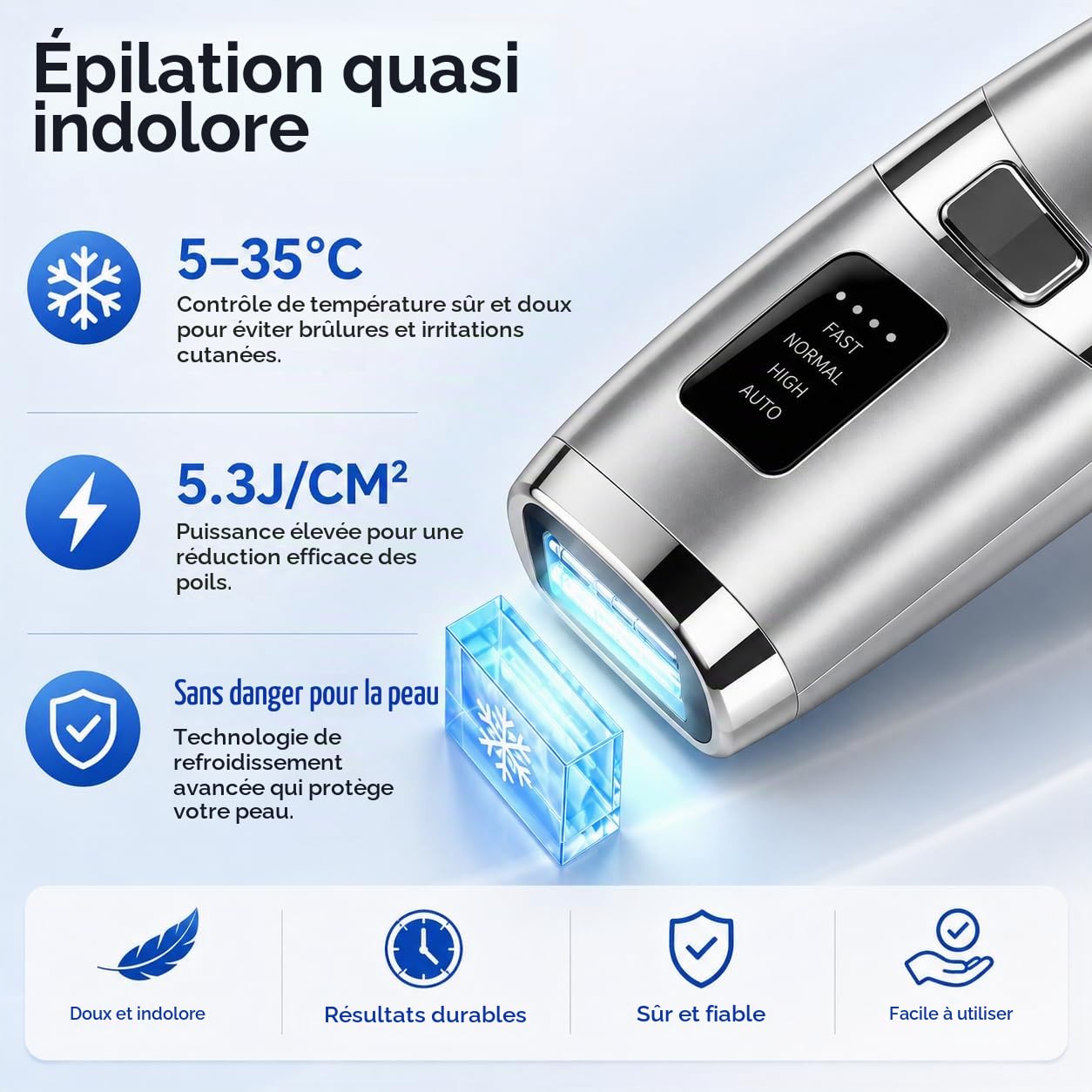 Épilateur Lumière Pulsée avec Système de Refroidissement par Glace, Épilateur à Lumière Pulsée avec 9 Niveaux D'énergie, 999 999 Flashs, Épilation Laser pour Visage, Jambes et Corps