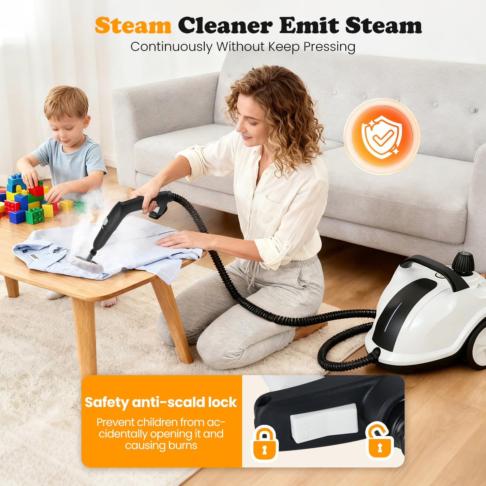 Vaporeta Limpieza Hogar 5 Bar, 2000W Limpiador a Vapor Portátil 222°C con 19 Accesorios, Vaporeta de Mano con 2L Depósito de Agua, 5 Min Calentamiento, Máquina de Vapor para Cocina Baño Coches