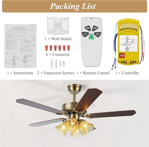 Miniatura 7 de Kit de control remoto universal para ventilador de techo Harbor Breeze Hampton Bay, Hunter, Hunter para ventilador remoto de 3 velocidades con