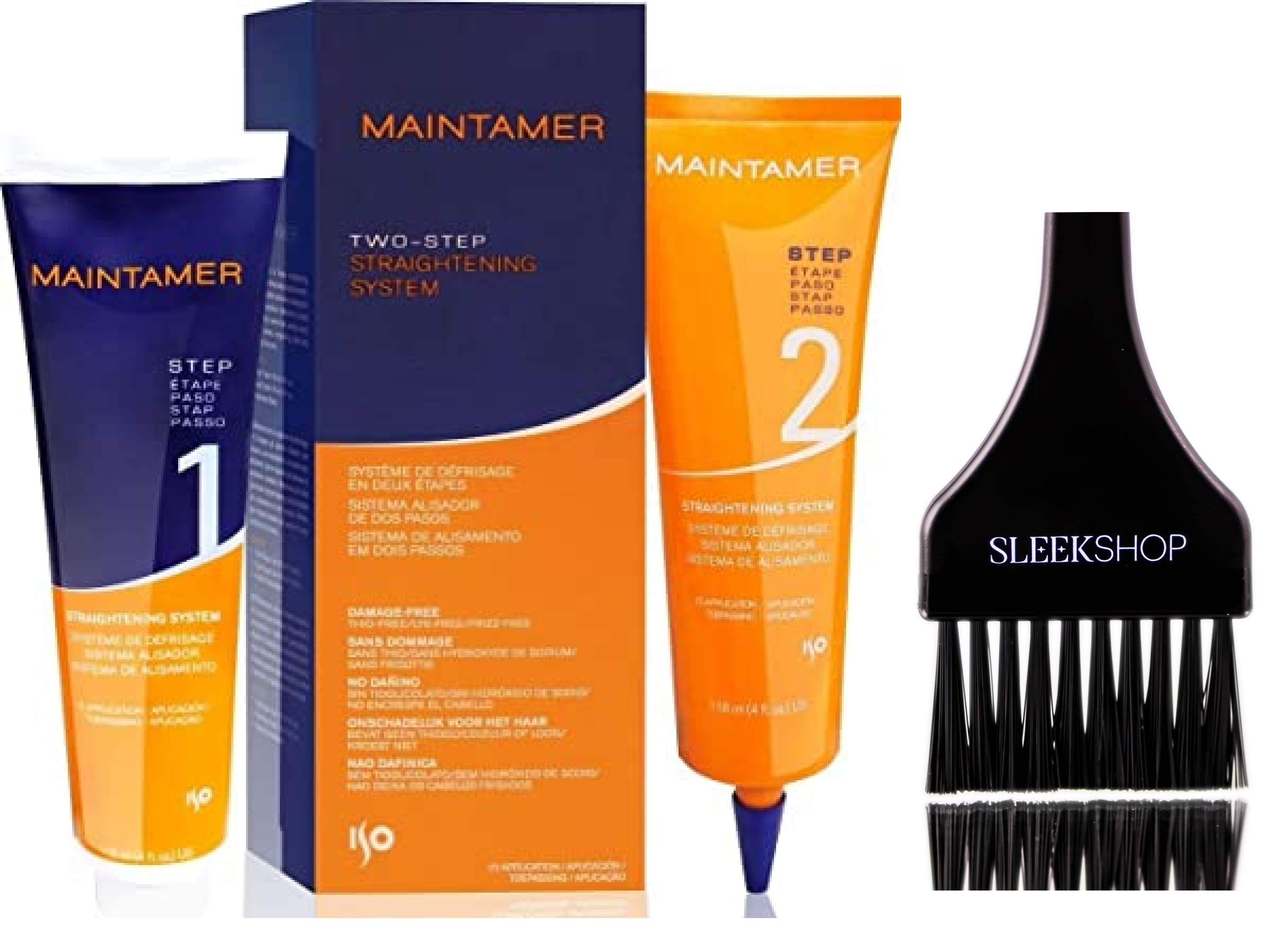 Two-Step STRAIGHTENING SYSTEM, Damage-Free, Thio-Free, Lye-Free, Frizz-Free (with Sleek Tint Applicator Brush) (KIT of 1 Box & 1 Applicaton)