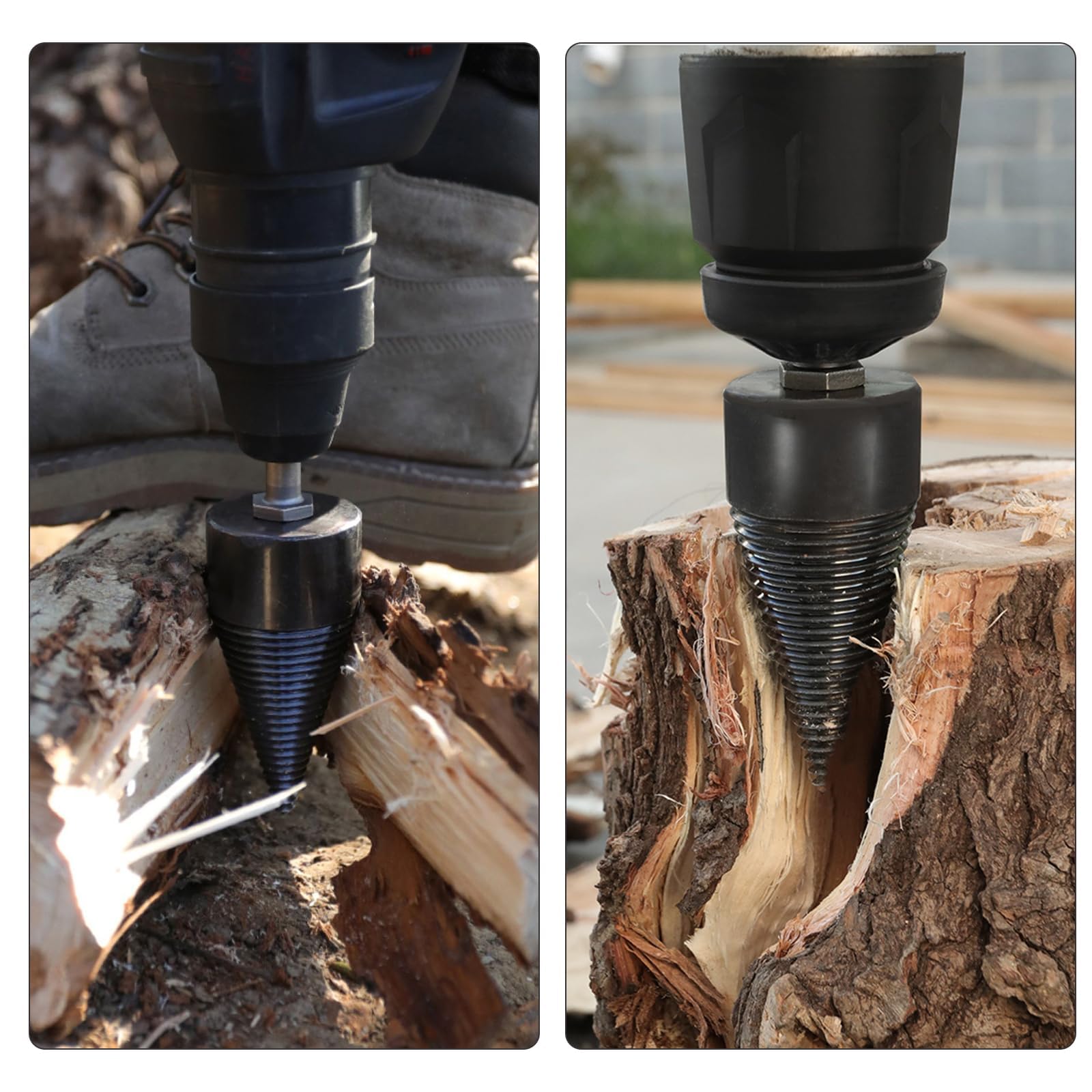 Spaccalegna 42mm + 32mm con 4 manici per trapano, spaccalegna conico per legno, trapano per legna da ardere, vite conica per legno, trapano per legna da ardere, spaccalegna a spirale, legna da