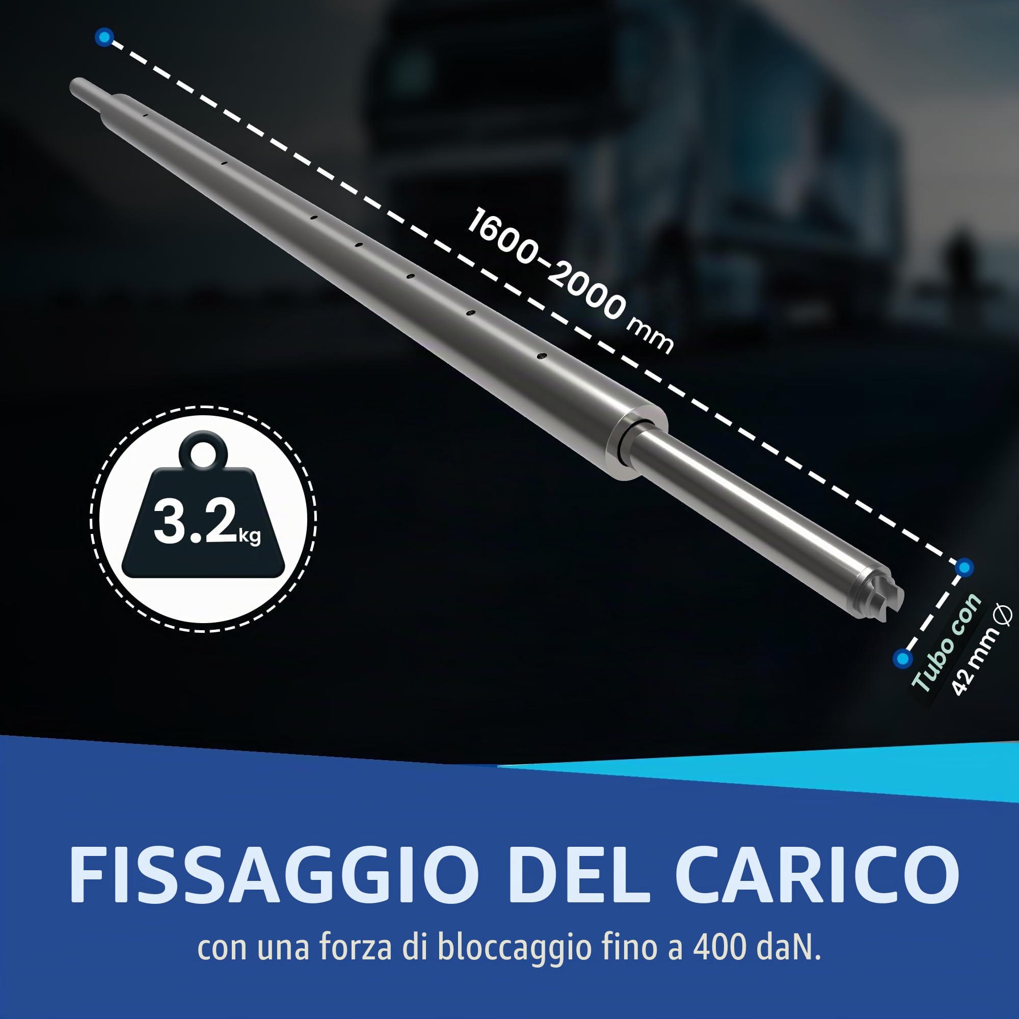 4 x barra di bloccaggio tonda, asta di bloccaggio, barra di bloccaggio, 1600-2000 mm, raccordo combinato 19/24 mm | per guida aerea | guida di ancoraggio combinata | guida ad asta