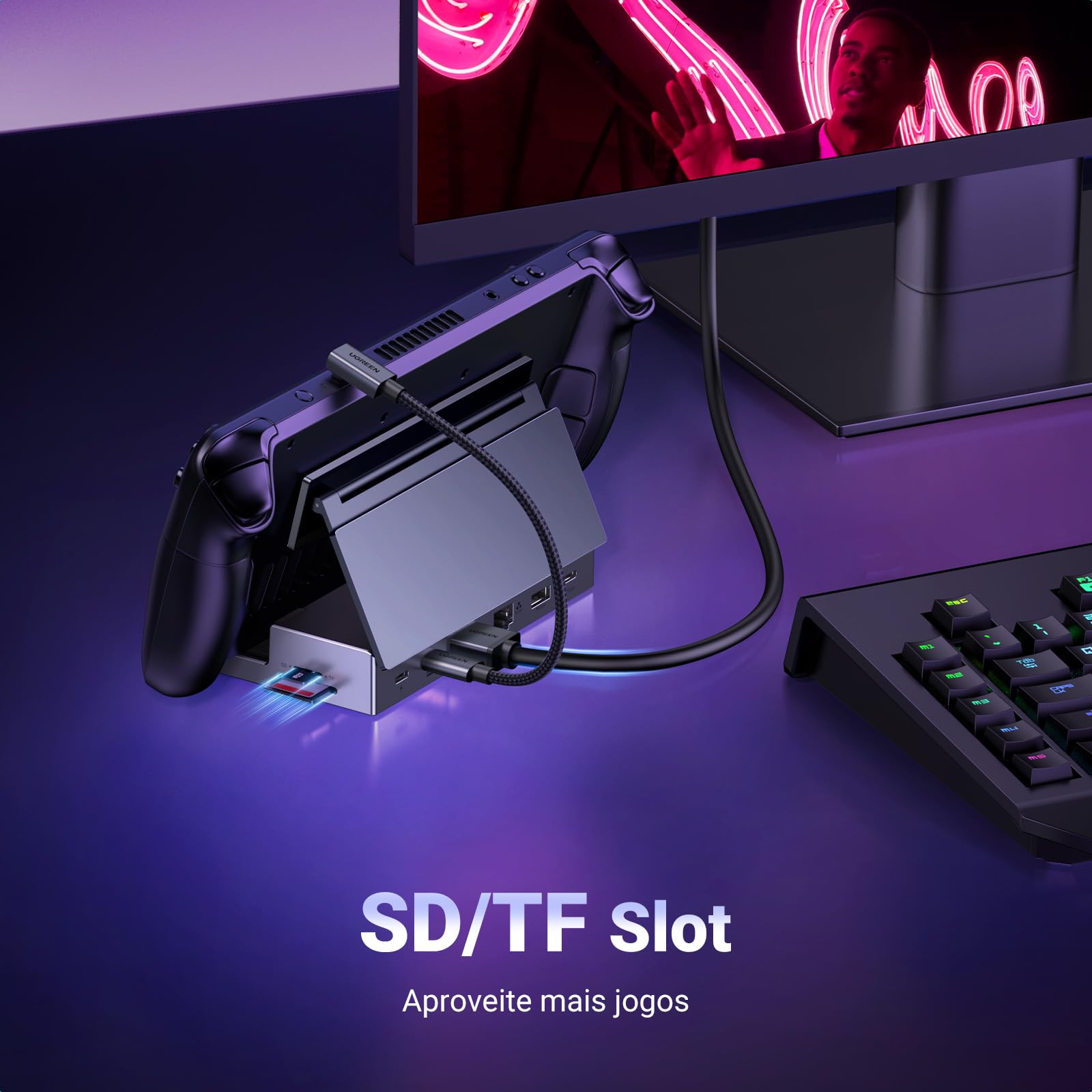 UGREEN Steam Deck Dock, Hub USB C 9 em 1 com Suporte Ajustável