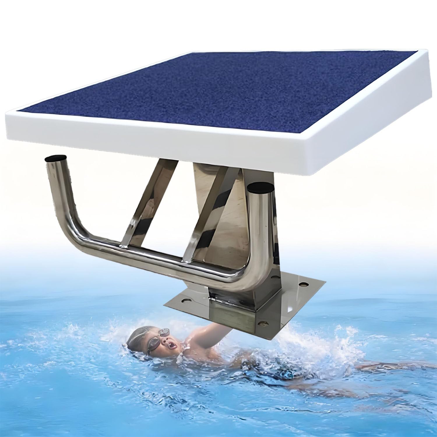 Tavola da immersione per piscina, capacità di carico 272,2 kg, superficie in gomma antiscivolo, piattaforma di supporto inclinata di 15°, per piscine fuori terra