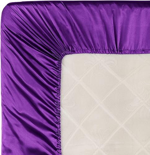 Miniatura 6 de Homiest Sábana bajera de satén morado, tamaño Queen, sábana bajera de bolsillo profundo, sábana bajera de lujo y ultra suave, sábanas de cama