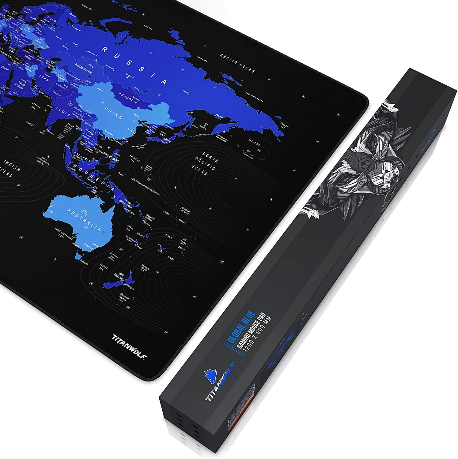 TITANWOLF - Grande Tappetino Mouse da Gioco - XXXL Oversize Mousepad - Dimensione 1200x600mm - XXL Formato Oversize da scrivania e Tavolo - per Mouse e Tastiera - Mappa del Mondo