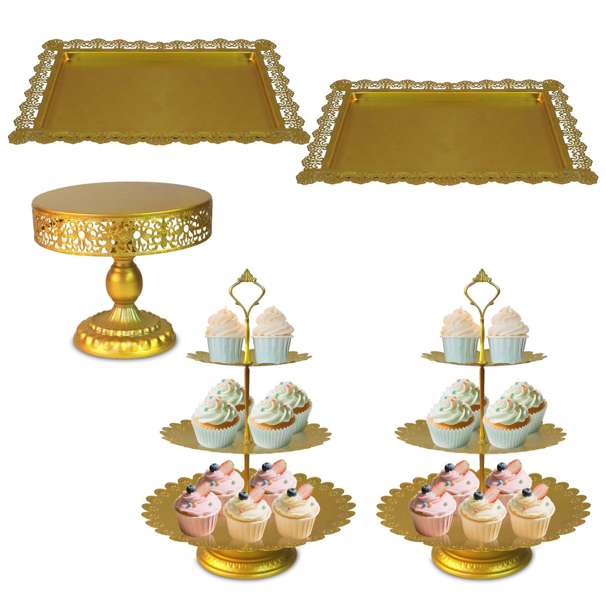 Gold Cake Stands Set, 5pcs Metal Tiered Cupcake Diaplay Stand Serving Platter for Dessert Table, Dessert Candy Fruit Tray for Wedding Baby Shower Birthday Party