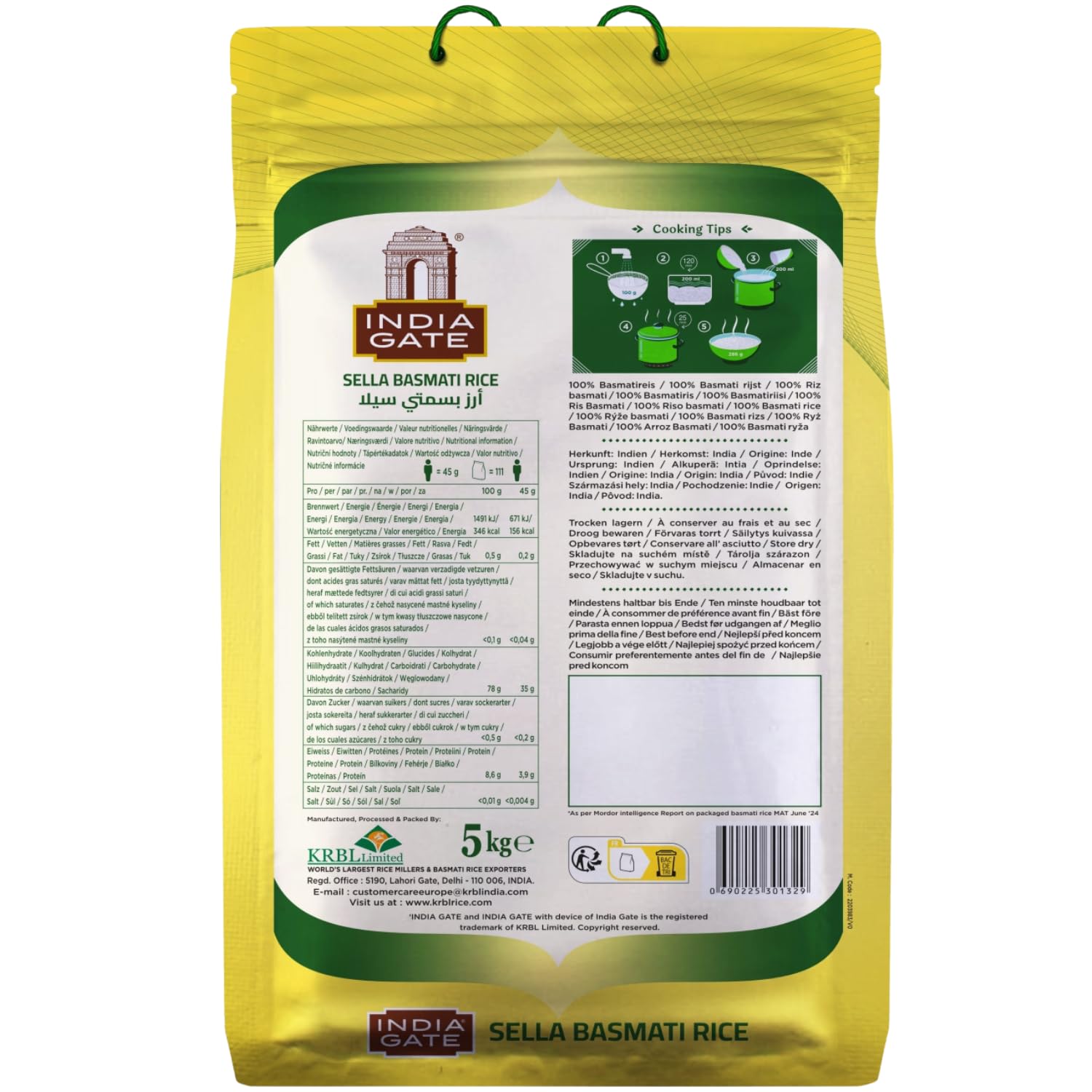 INDIA GATE - Sella Basmati Reis - 4 X 5 KG - Multipack