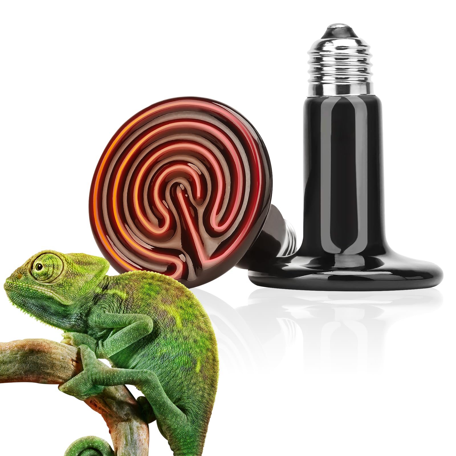 Infrared Heat Lamp Bulb(2 Pack), 200W Ceramic Heat Emitters Brooder Coop Pet IR Lamp Bulb for Reptile Like Lizard, Tortoise so on, No Light, Black