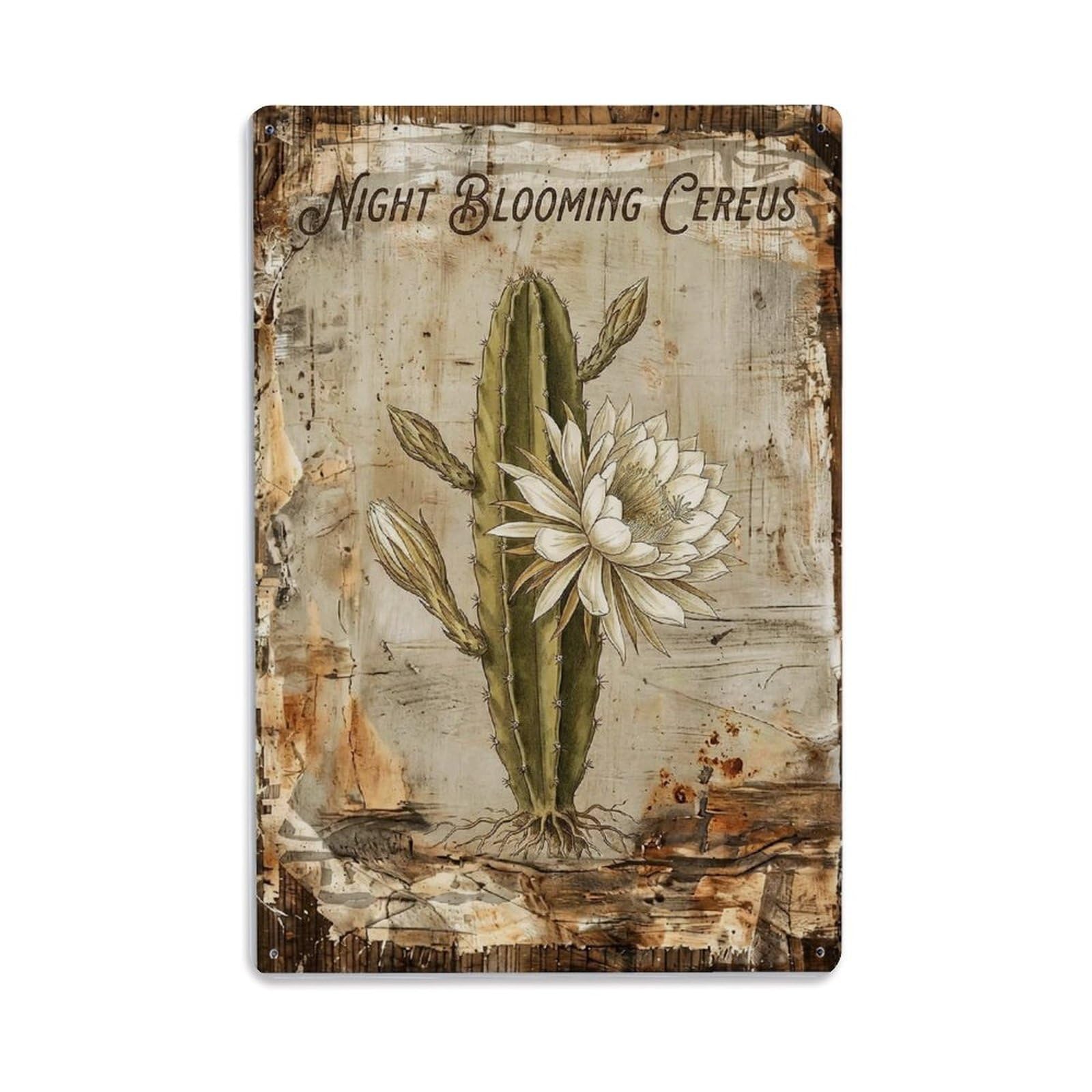 Night Blooming Cereus 1 Vintage Metal Tin Sign Plaque Wall Decor for Cafe, Club, Garden Metal Poster 8x12Inch