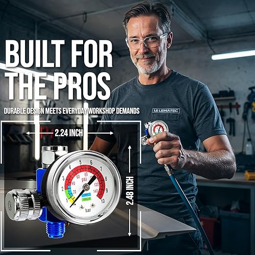 Miniatura 7 de LE LEMATEC Válvula reguladora del compresor de aire con manómetro, para un control preciso en aplicaciones de herramientas neumáticas/neumáticas,