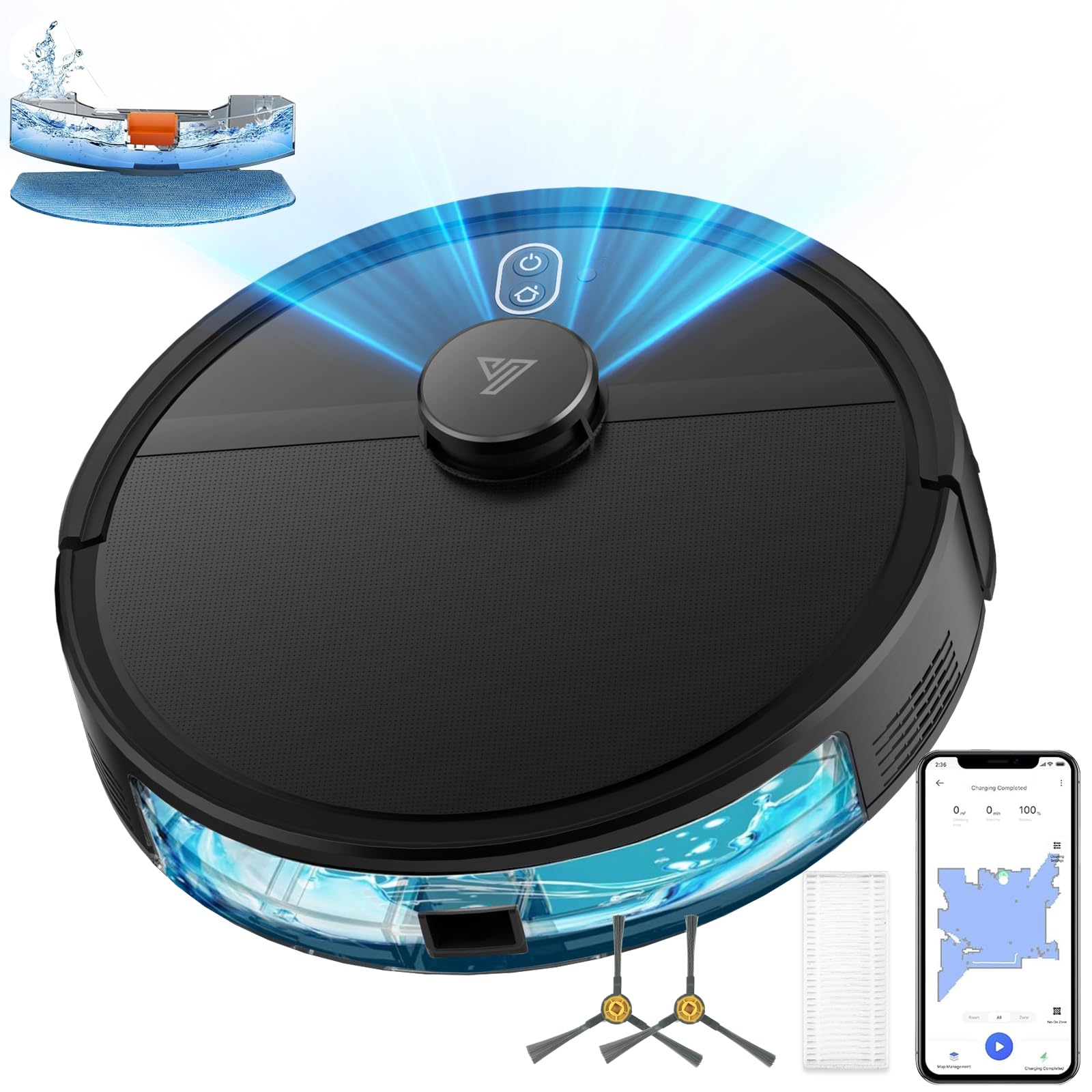 Robot Vacuum and Mop Combo Robotic Vacuums with LiDAR Navigation Smart Mapping Strong Suction with WiFi App Alexa