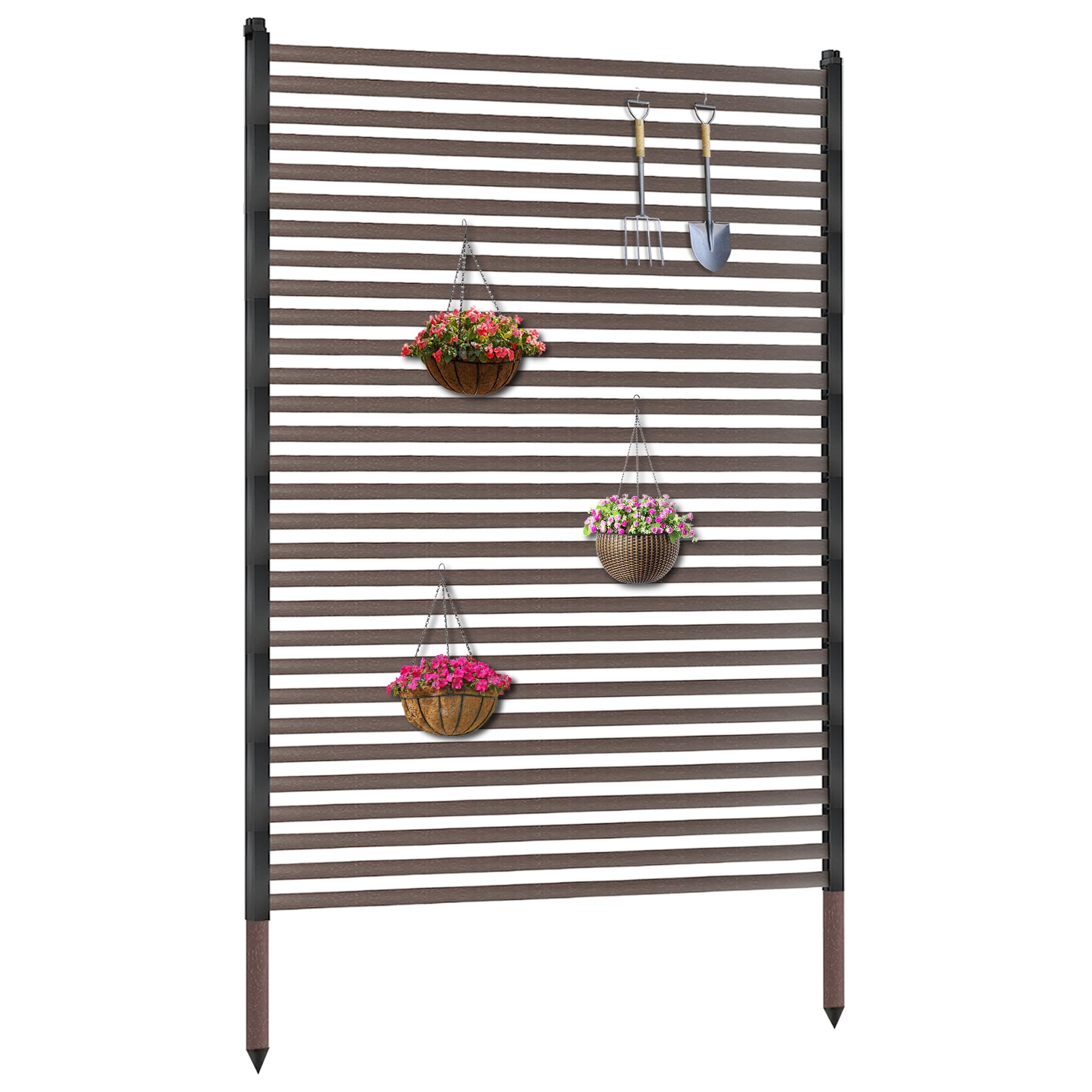 Twira Outdoor Privacy Screen 47" x 71", Extra Large Fence Screen for Outside, Trash Can Metal Privacy Panels, 4FT x 6FT Decorative Pipes and Slats Divider Fence Privacy for Backyard Patio Garden Brown