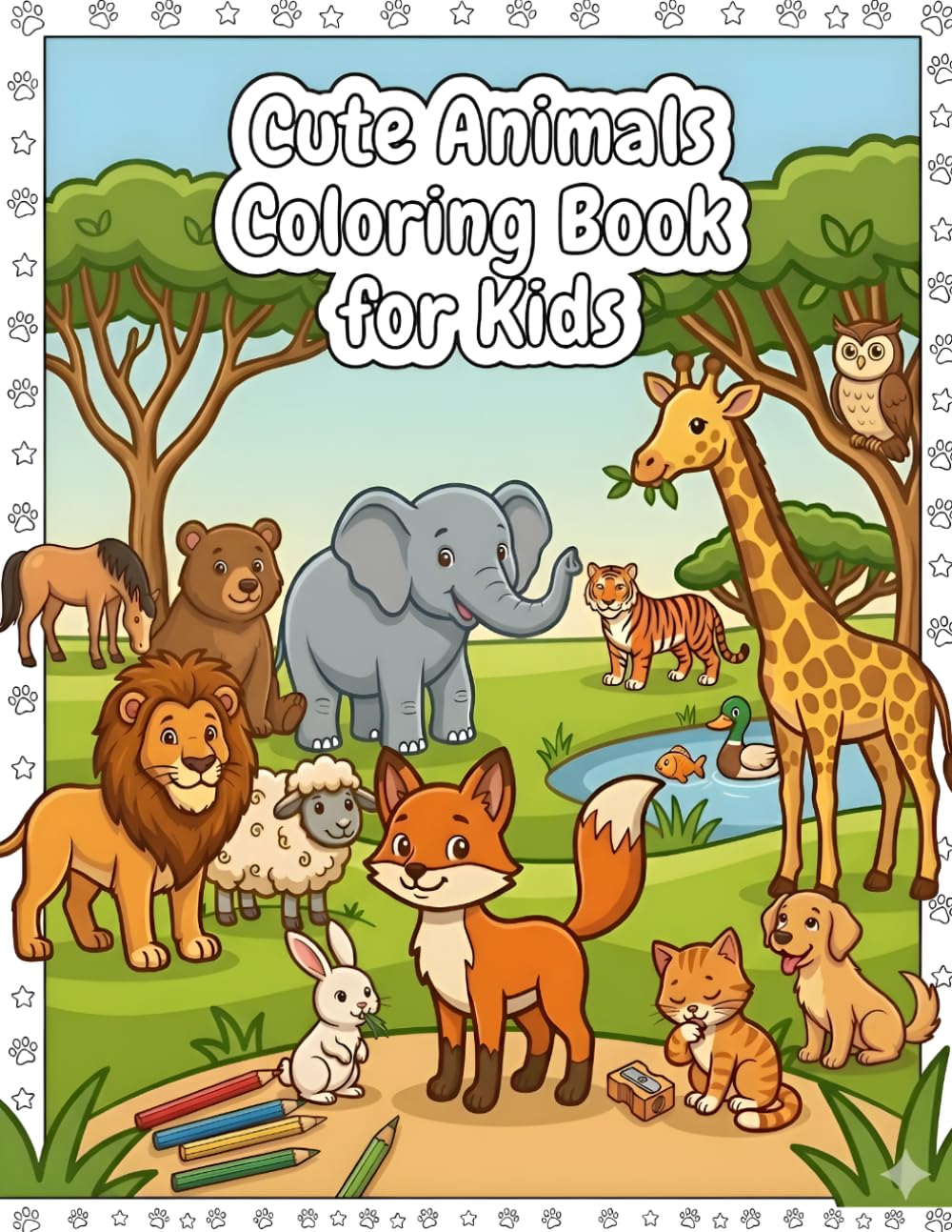 Cute Animals Coloring Book for Kids: Simple and Fun Animal Coloring Pages for Toddlers and Children Ages 3-6 | Big and Bold Outlines for Early Learners (Preschool & Kindergarten Activity Book)