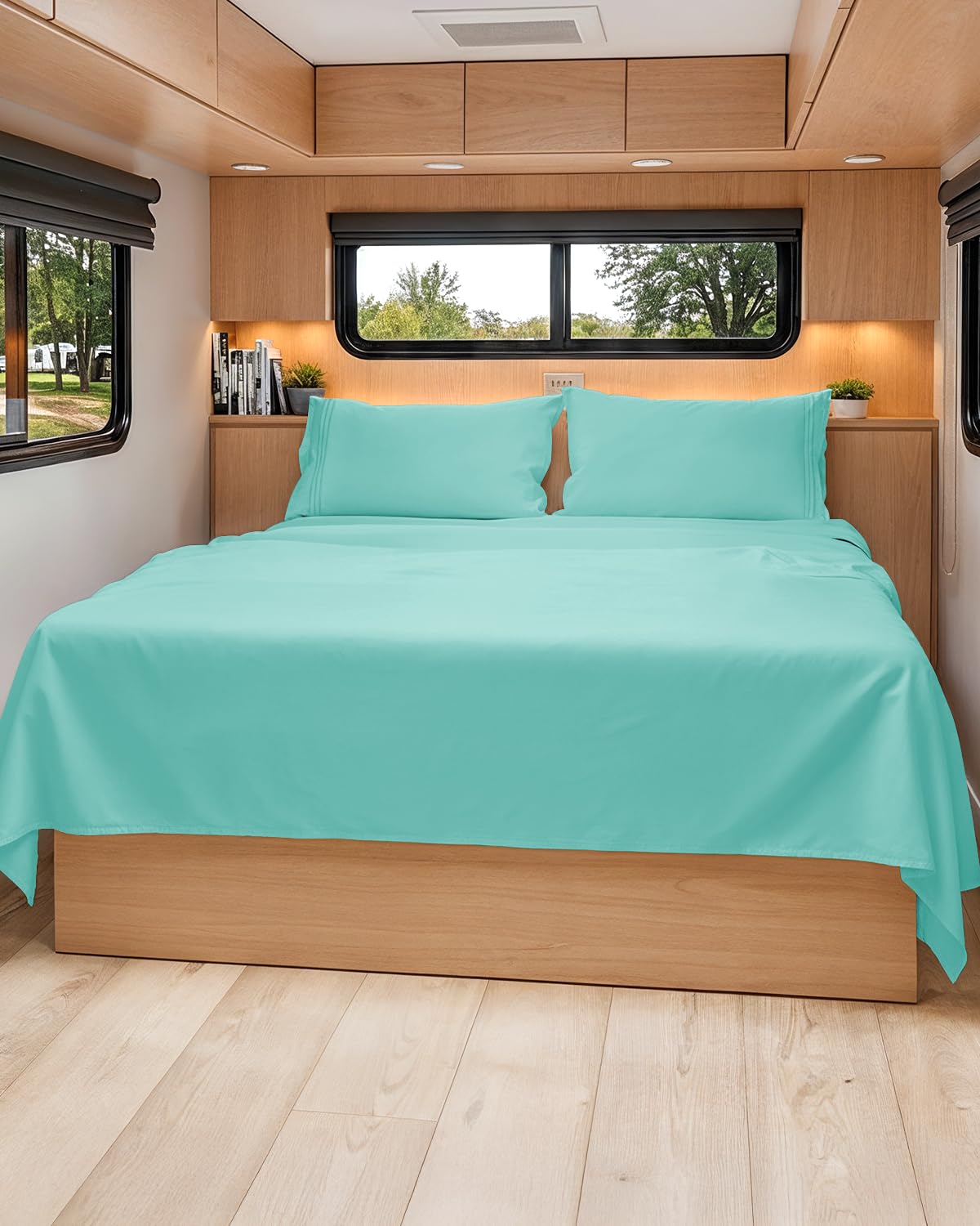 Short Queen Size 4 Piece Bed Sheet Set - RV Short Queen Sheets - Spa Blue