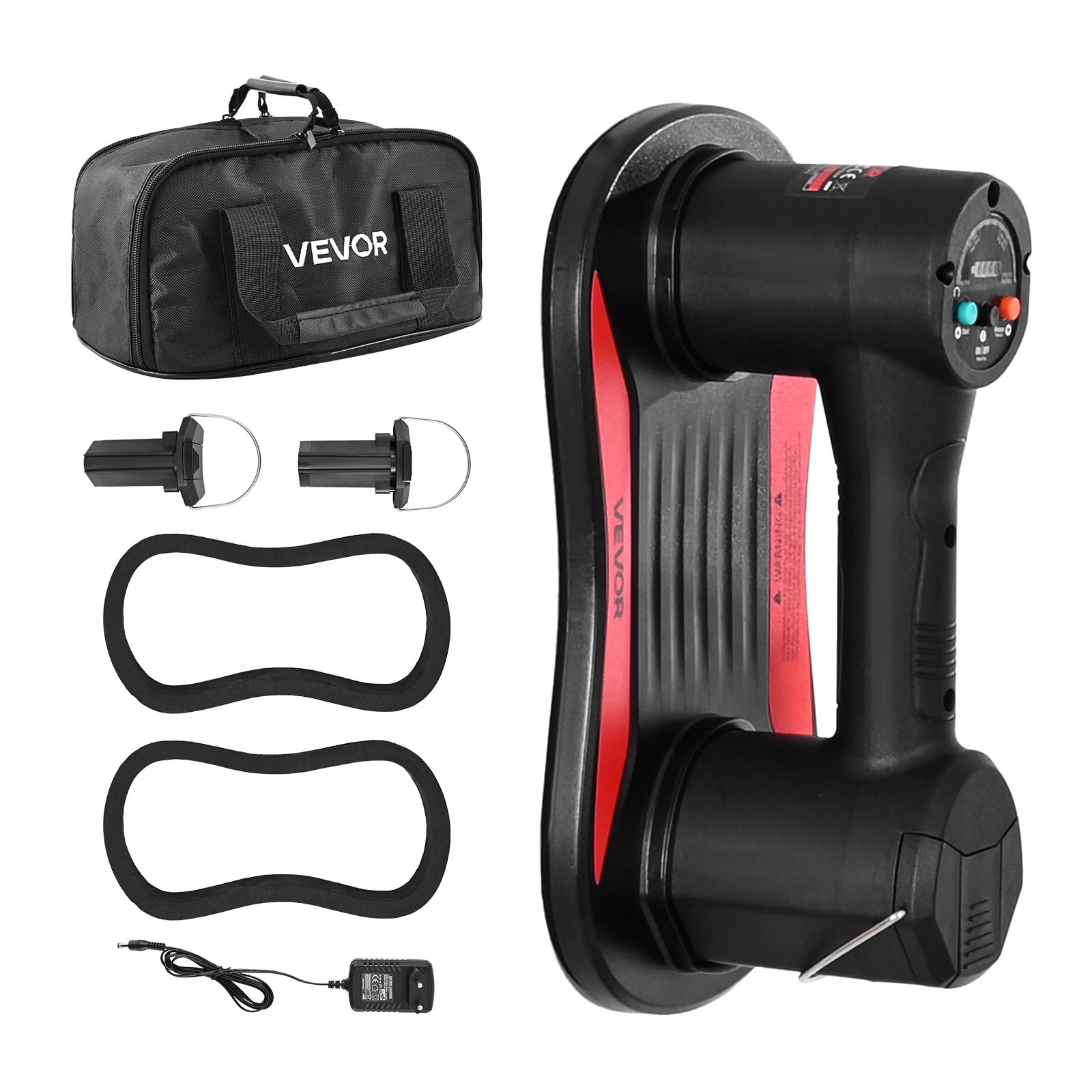 VEVOR Ventosa Eléctrica de Vacío 1 Pieza Capacidad de Carga Máx. 170 kg, Ventosa de Elevación con Pantalla Digital Mango ABS, 2 Baterías de 1500 mAh, Elevador de Succión para Cristal Granito Azulejos