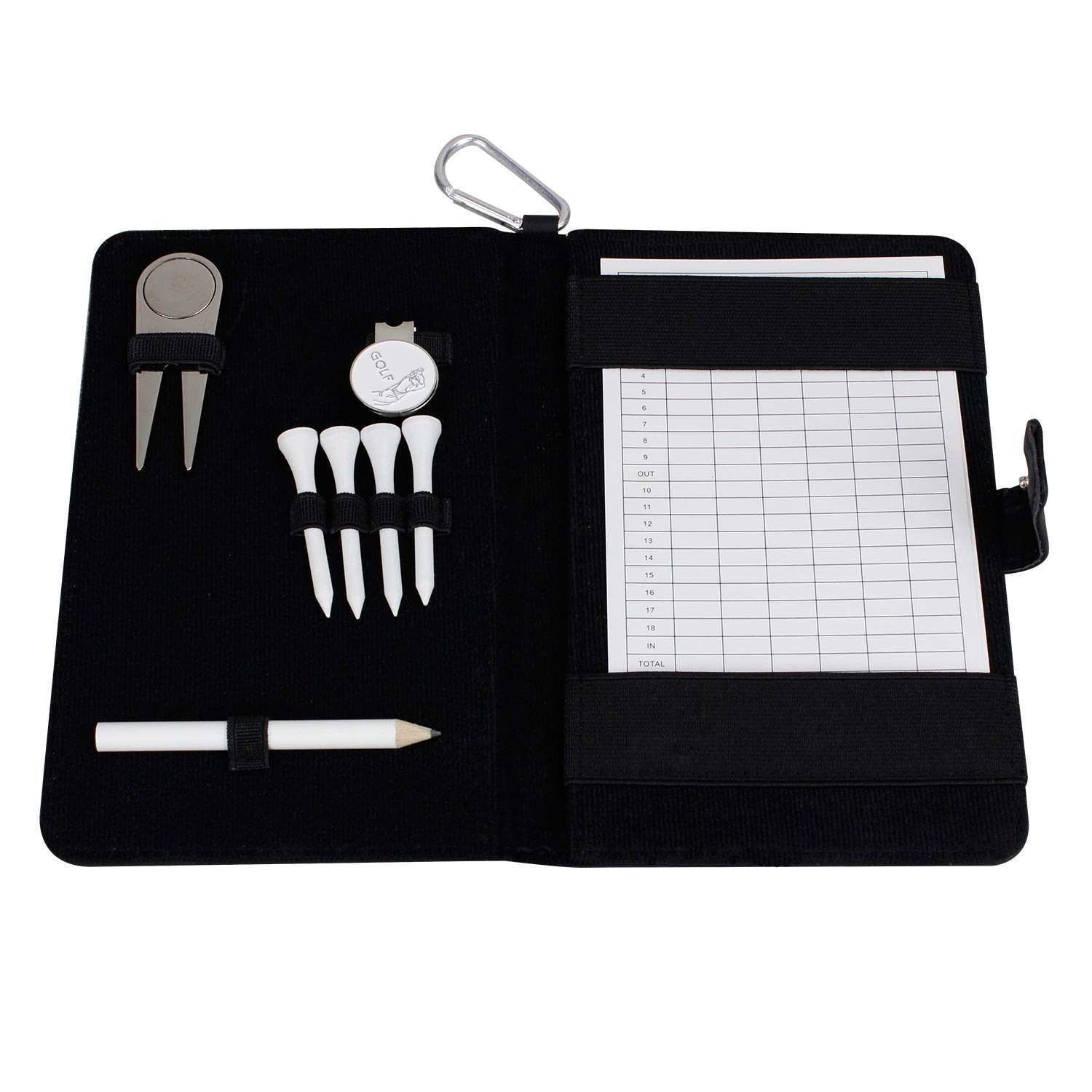 KOFULL Portascorecard da Golf in Pelle con Segnapalla Copertura Libro Yardage Nylon Mimetica Regalo Uomo Matita