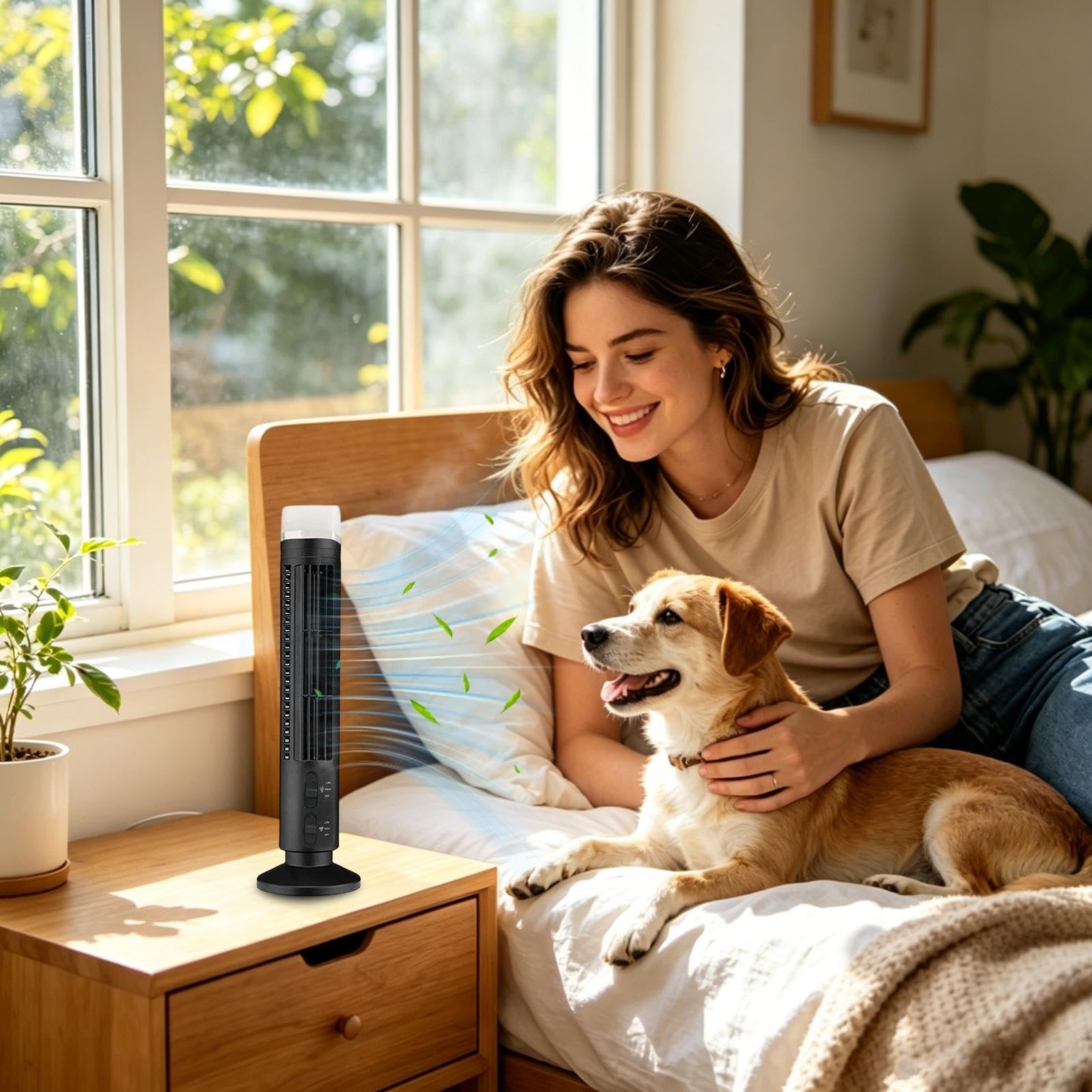 Ventilatore a torre senza pale, portatile, con luce, per casa, cucina, camera da letto, posto di lavoro e patio, silenzioso, per un flusso d'aria confortevole