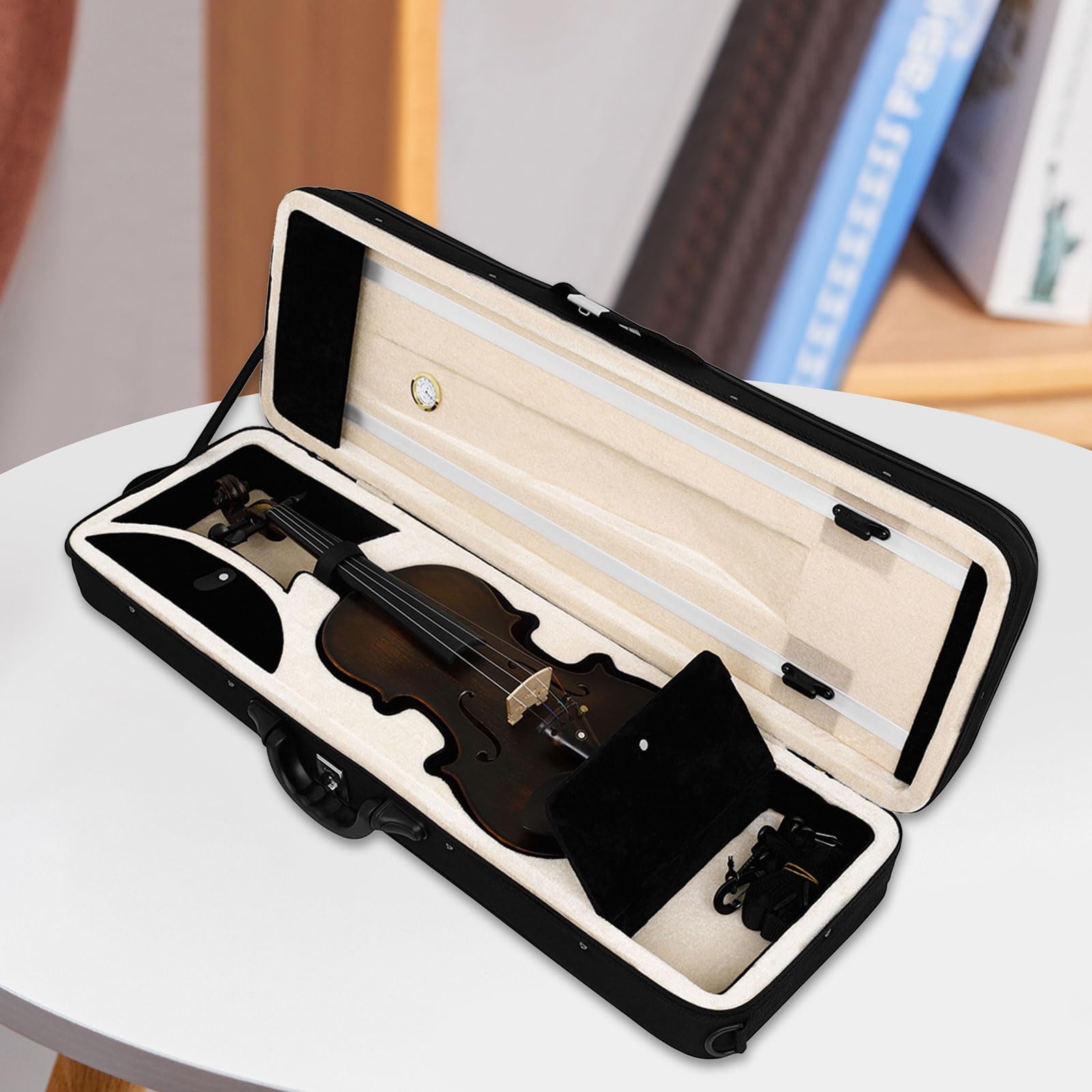 Estuche para violín 4/4 con forro flexible y soportes para lazos, textura de tela Oxford, adecuada para músicos, uso al aire libre, almacenamiento de accesorios de violín