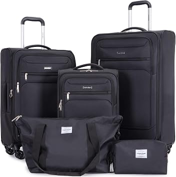Tripcomp Luggage Sets 5 Piece Softside Expandable Suitcase set With Spinner Wheels Duffel Bag And Toiletry Bag, Lightweight Carry-On And Checked Luggage 10" 16" 19" 23" 27", Black