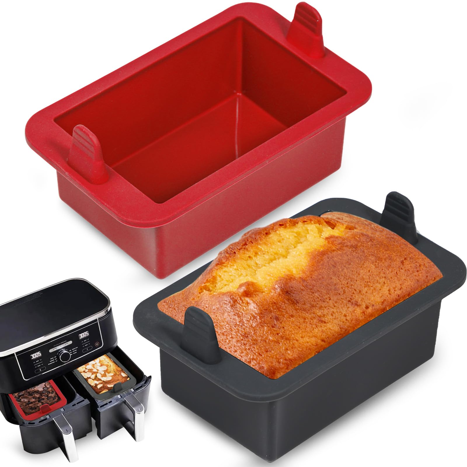 webake Stampo per pane piccolo in silicone per friggitrice ad aria calda, 2 stampi in silicone per friggitrice ad aria calda, 500 g, stampo rettangolare per pane, scatola, torte, 14 x 9 x 6 cm