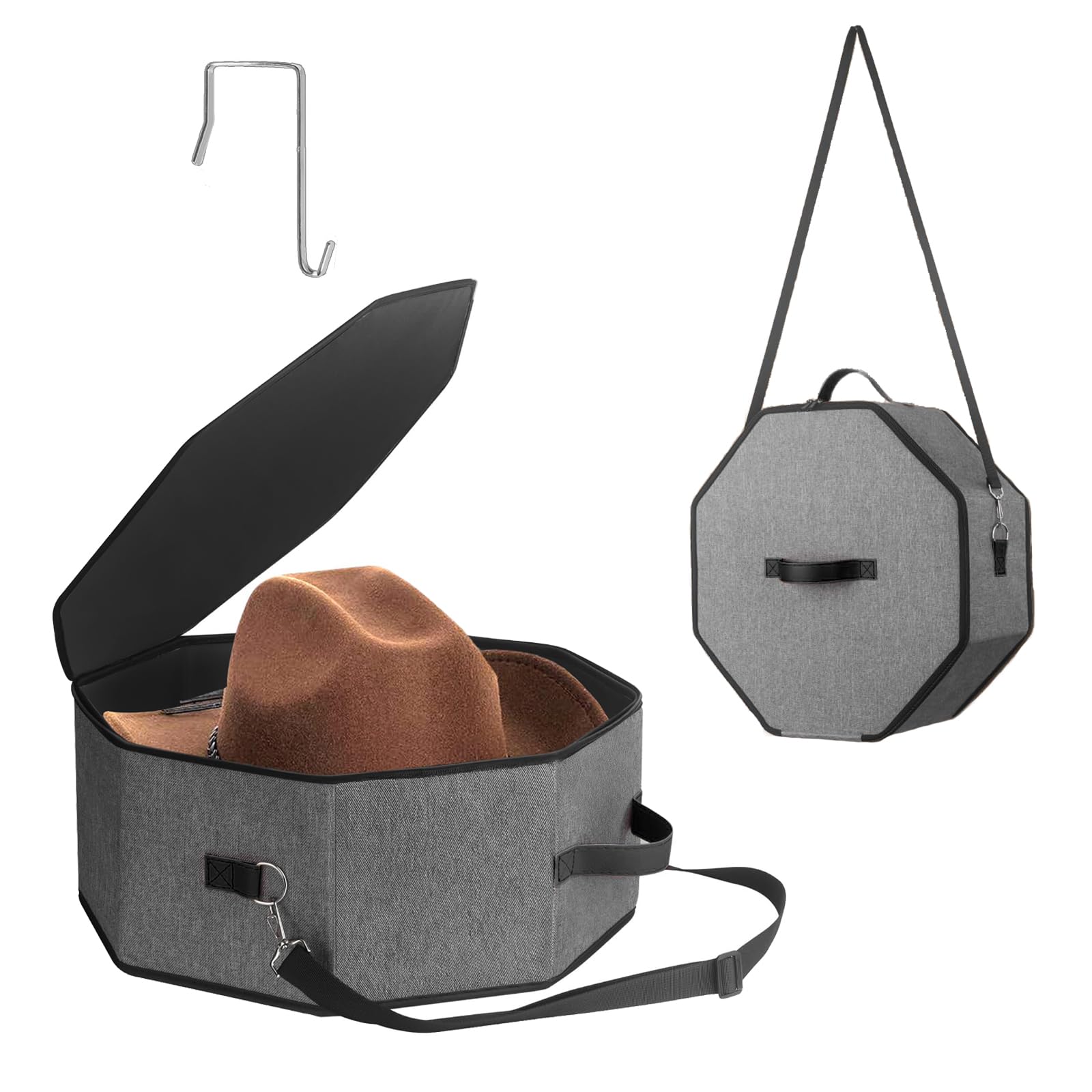 clino Portable Travel Storage Hat Box, Cowboy Cap Organizer with Handle, Wardrobe Wide-Brimmed Women's Hat Organizer, Multi-Functional Cap Protection Box (Black)