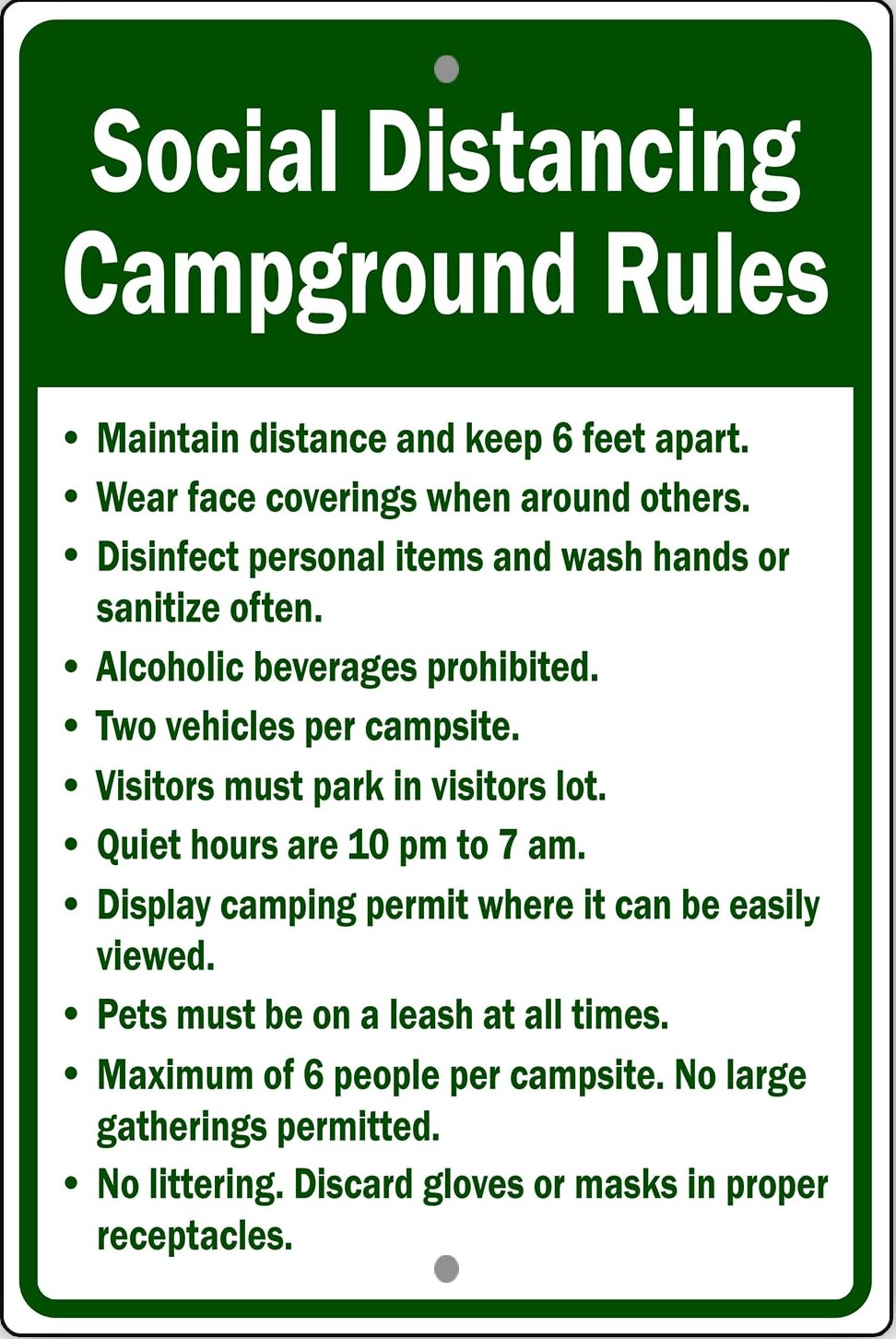 Social Distancing Campground Rules Safety Notice Novelty Metal Sign
