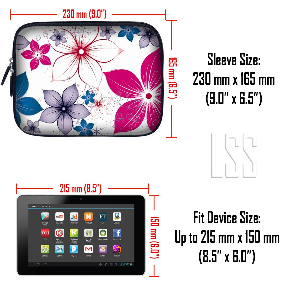 Tablet Sleeve Carrying Case w/Hidden Handle - White Background Flowers